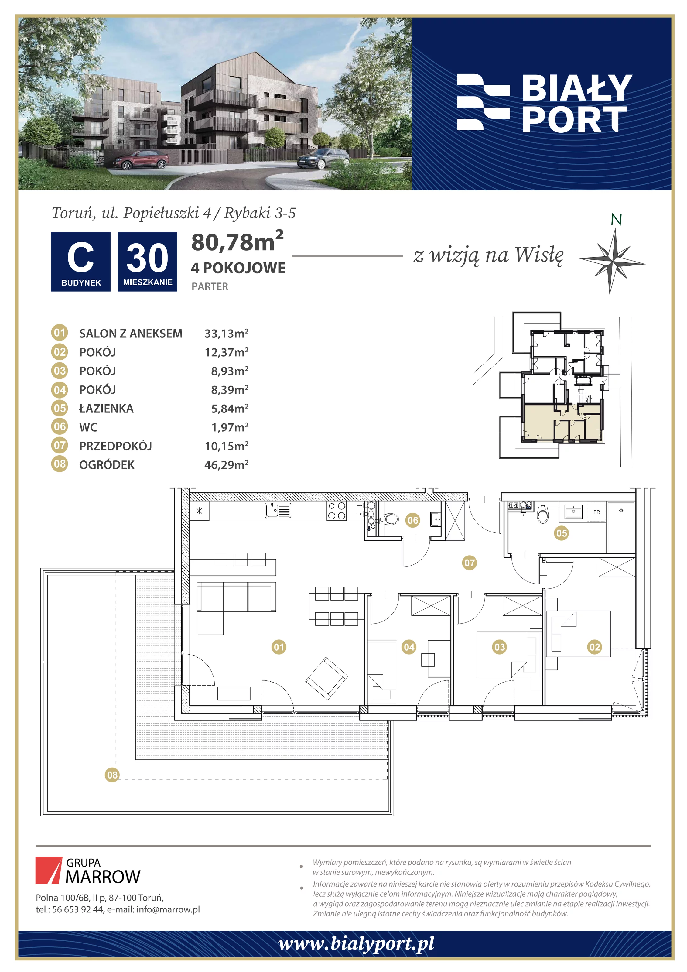 Mieszkanie 80,78 m², parter, oferta nr 30, Biały Port, Toruń, Rybaki, ul. Popiełuszki 4