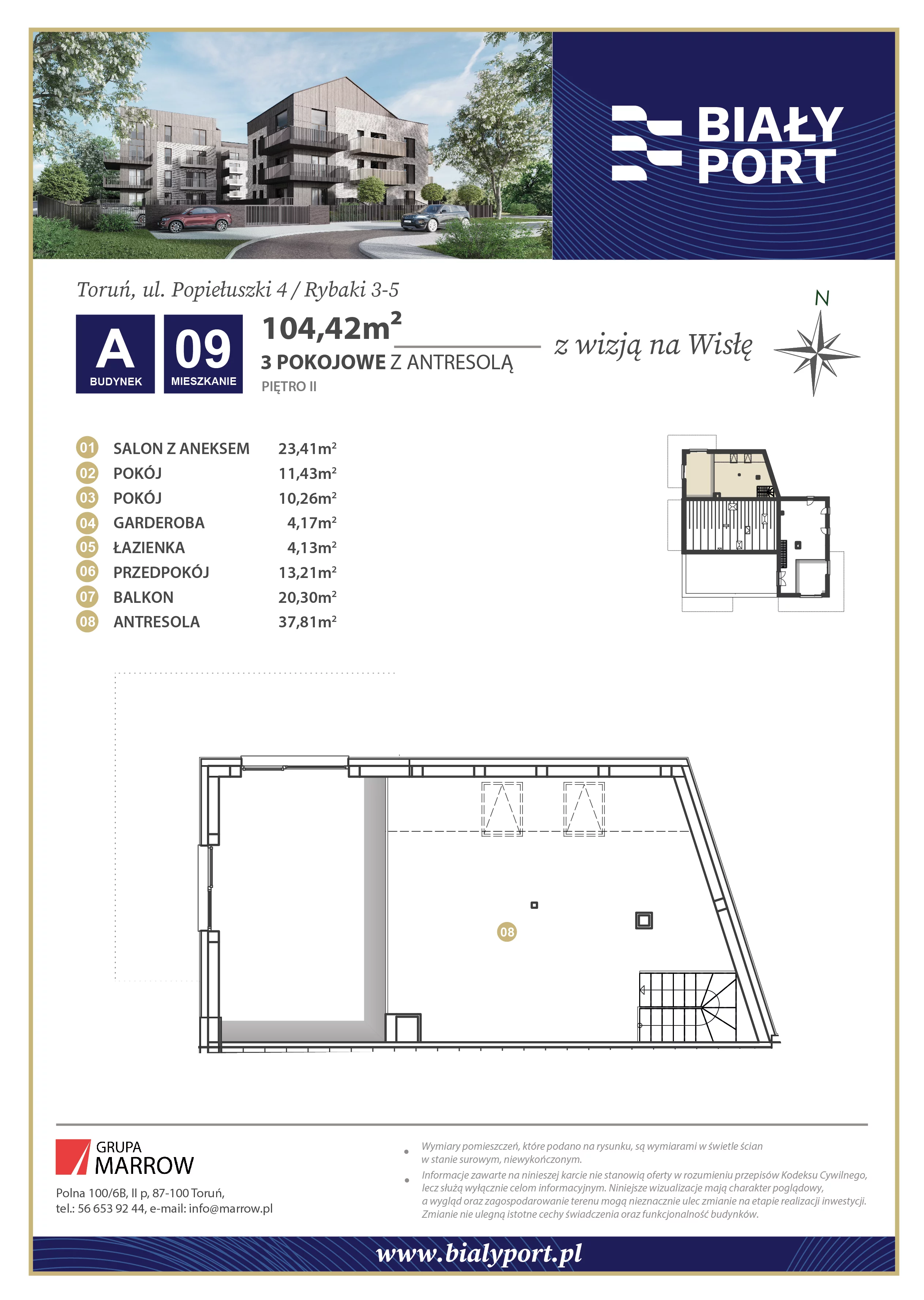 Mieszkanie 104,42 m², piętro 2, oferta nr 9, Biały Port, Toruń, Rybaki, ul. Popiełuszki 4