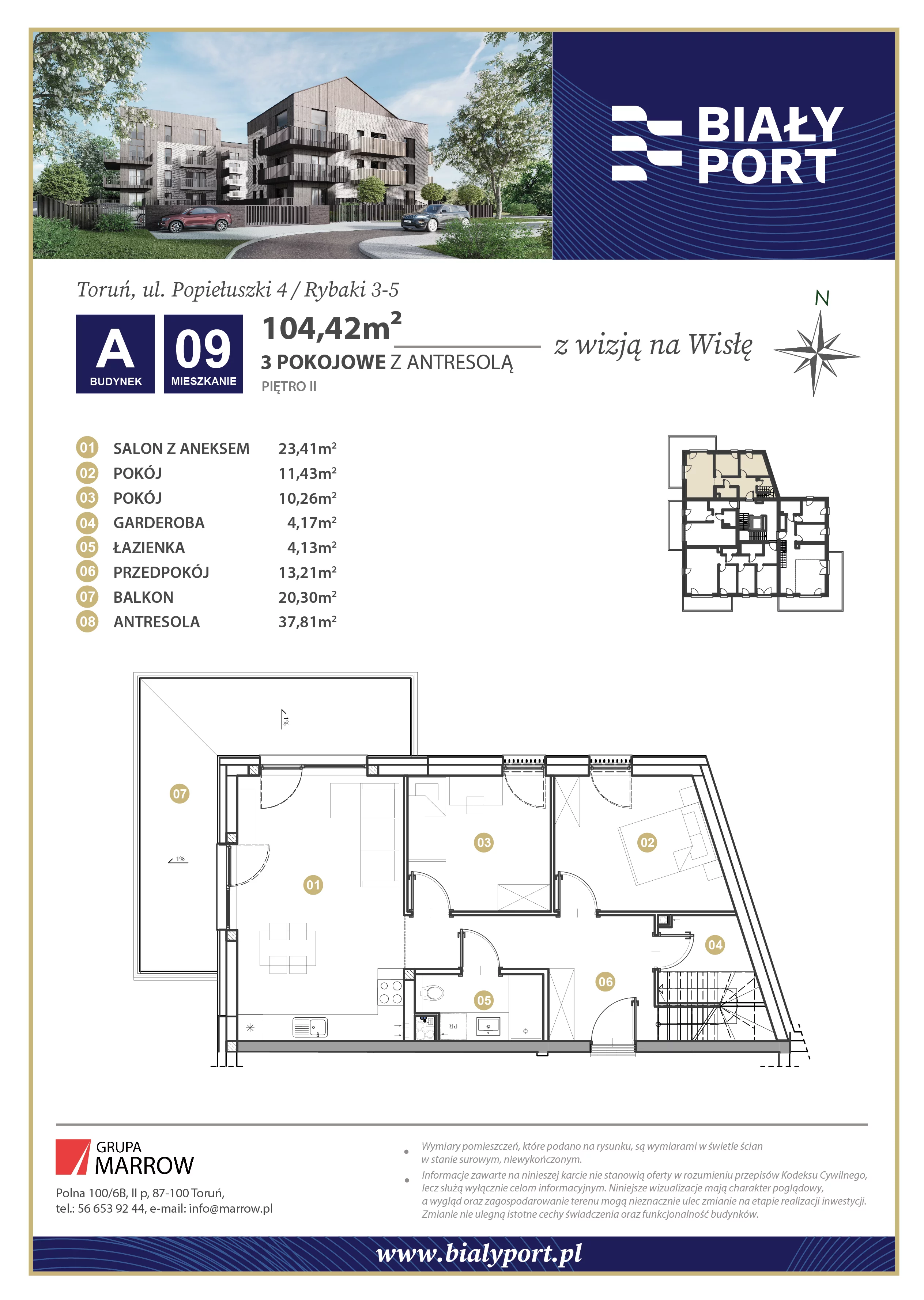 Mieszkanie 104,42 m², piętro 2, oferta nr 9, Biały Port, Toruń, Rybaki, ul. Popiełuszki 4