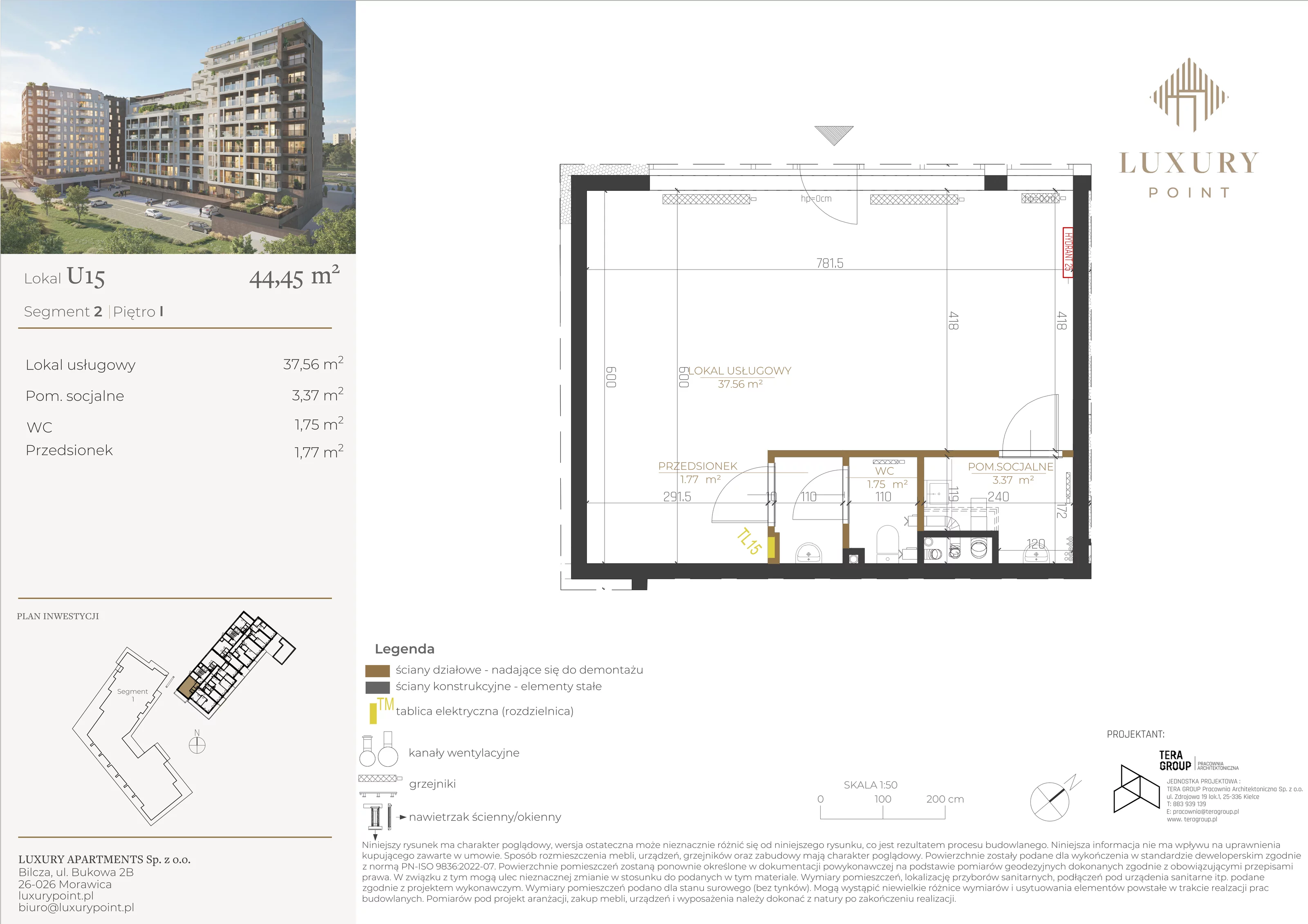 Lokal użytkowy 44,45 m², oferta nr LU15, Luxury Point - lokale użytkowe, Kielce, Centrum, al. Solidarności