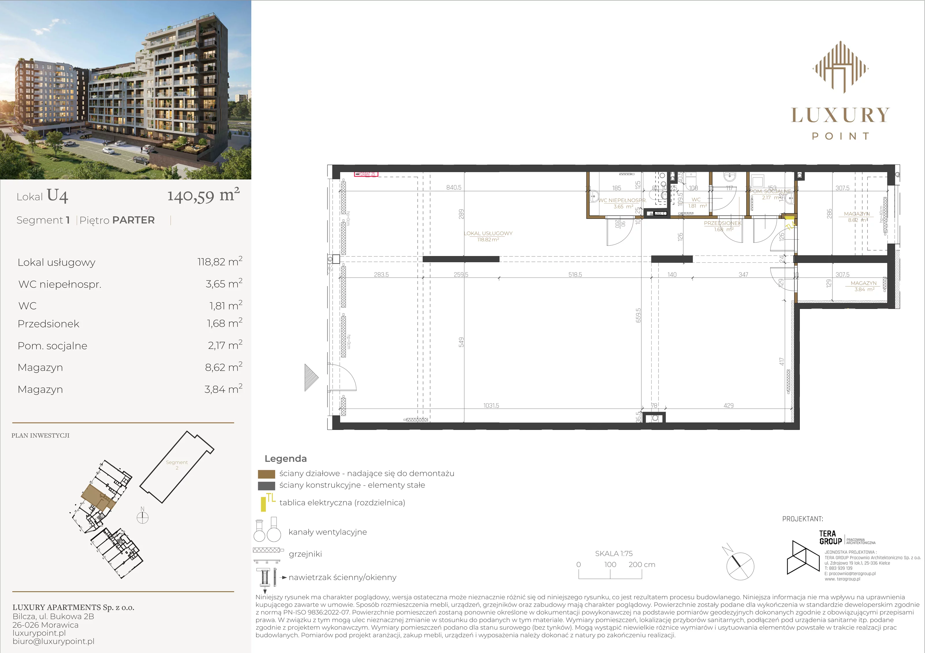 Lokal użytkowy 140,59 m², oferta nr LU4, Luxury Point - lokale użytkowe, Kielce, Centrum, al. Solidarności