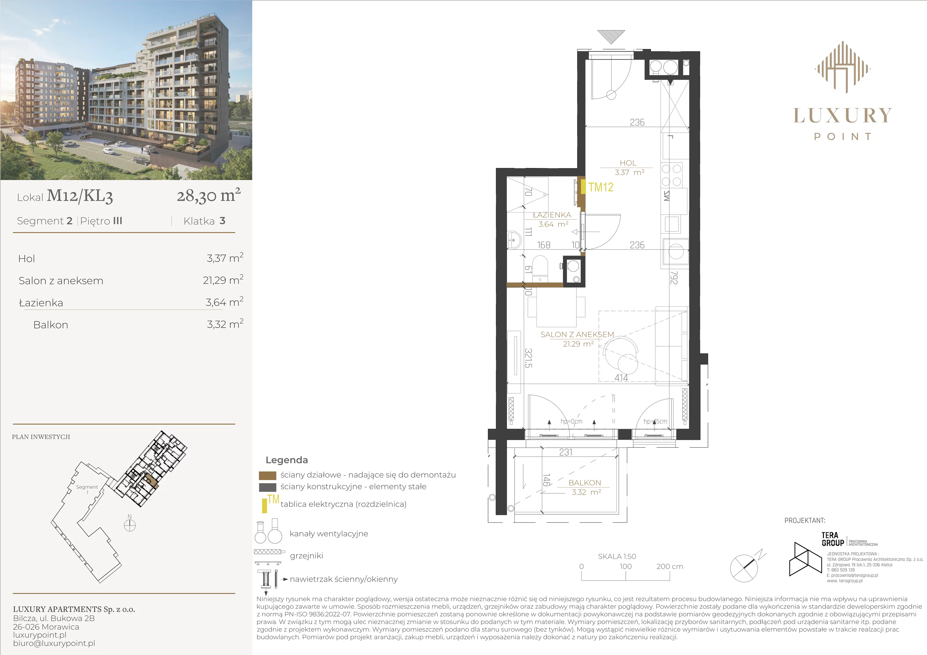 Mieszkanie 28,30 m², piętro 3, oferta nr M12/KL3, Luxury Point, Kielce, Al. Solidarności