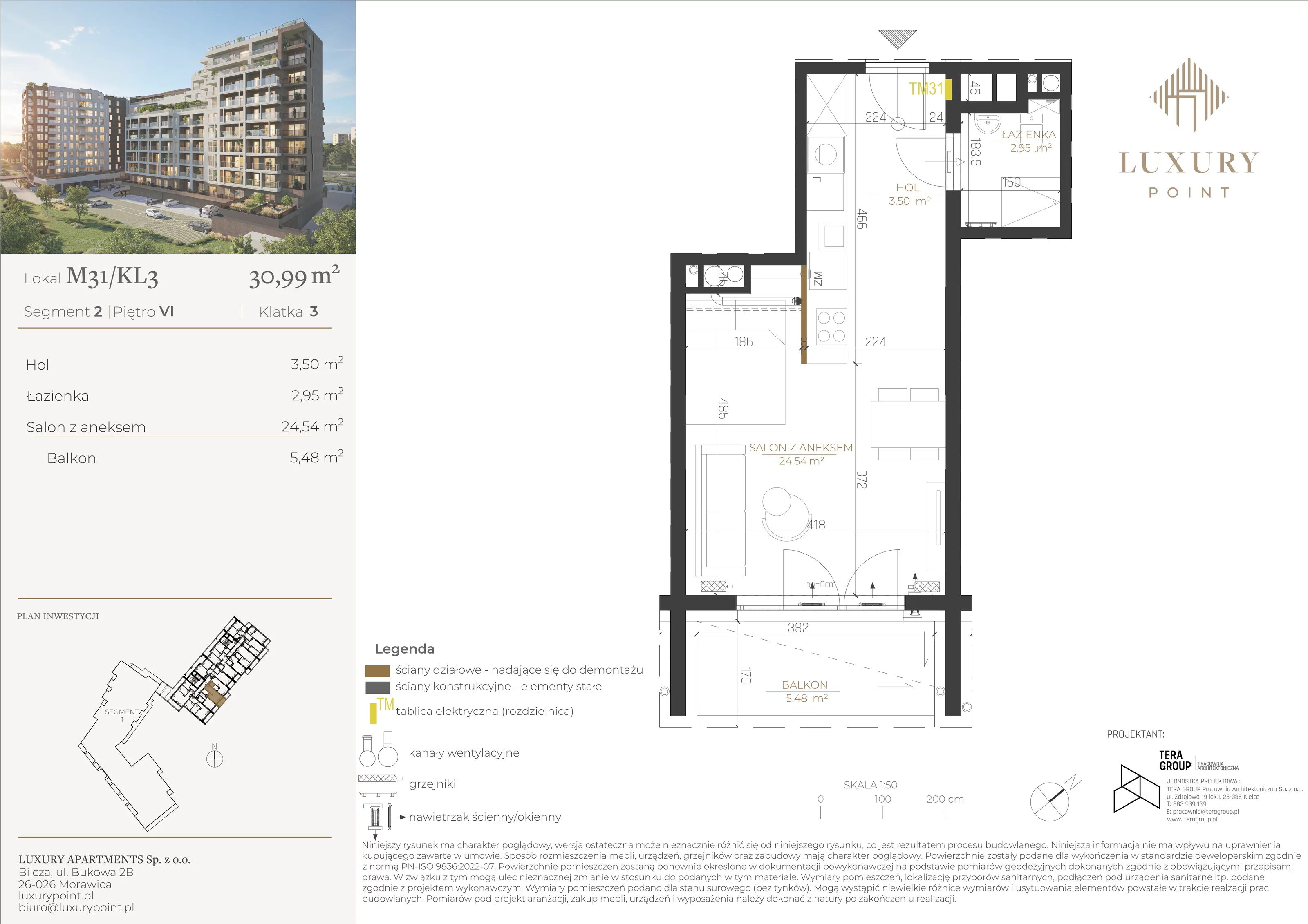 Mieszkanie 30,99 m², piętro 6, oferta nr M31/KL3, Luxury Point, Kielce, Al. Solidarności