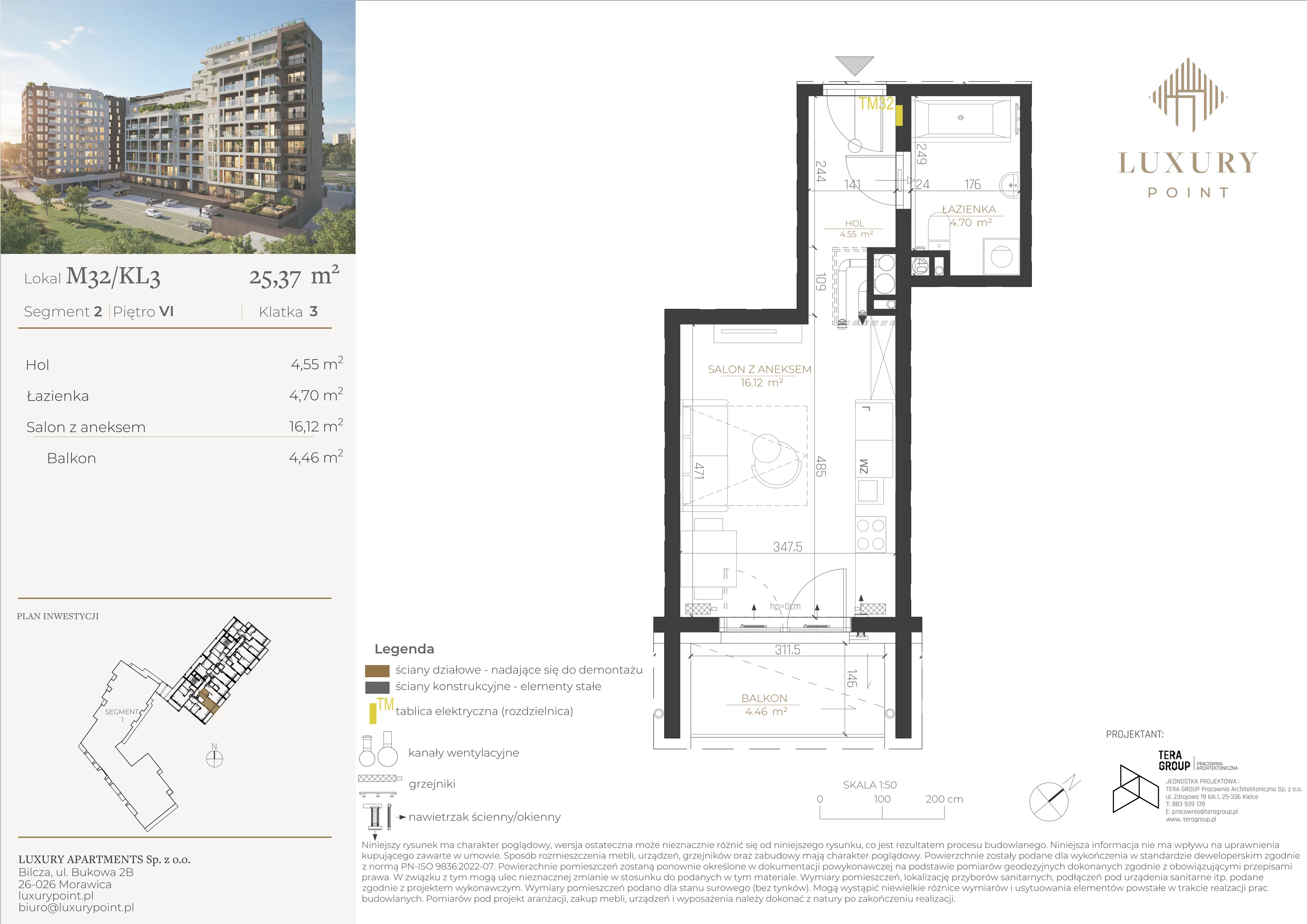 Mieszkanie 25,37 m², piętro 6, oferta nr M32/KL3, Luxury Point, Kielce, Al. Solidarności