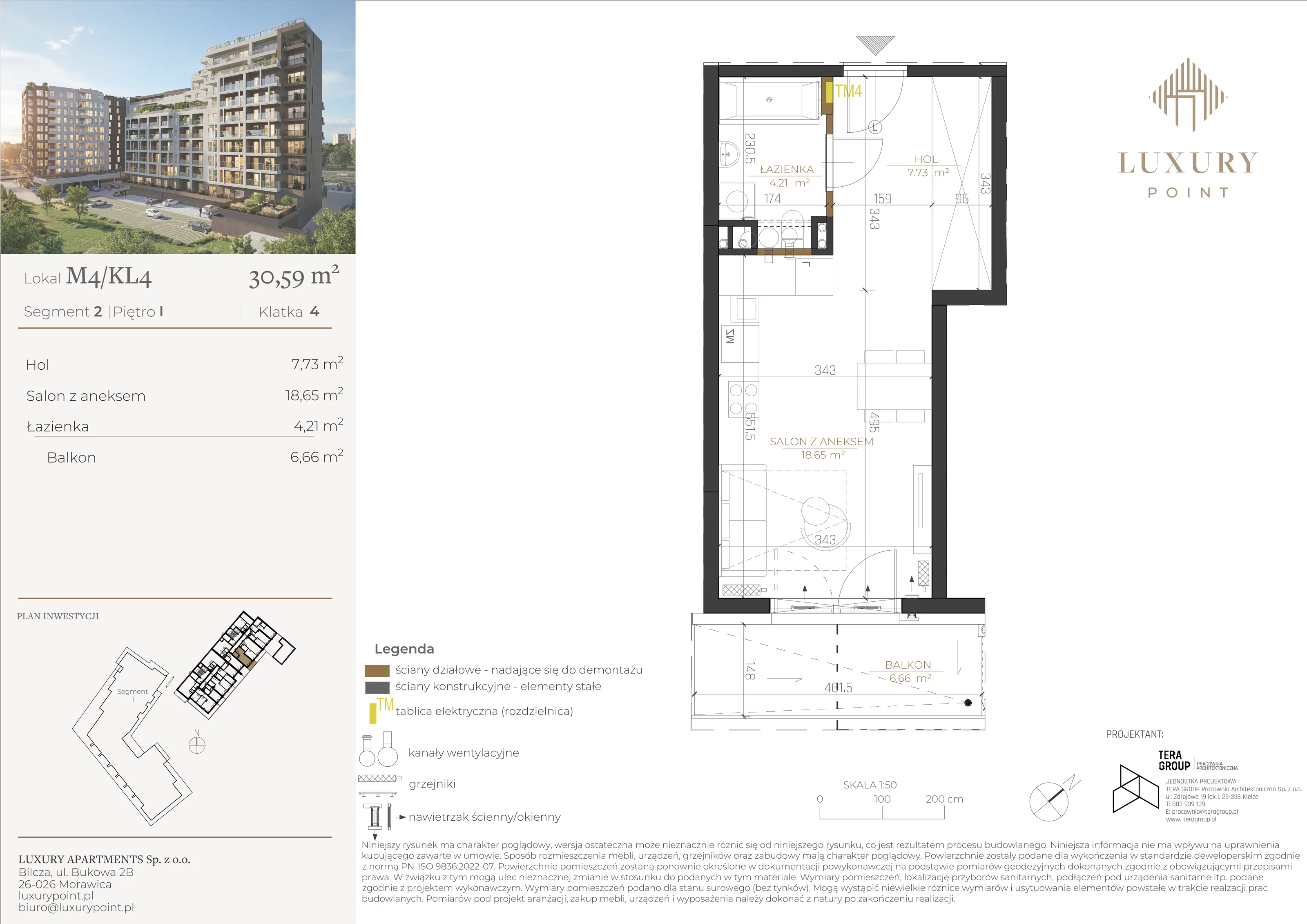 Mieszkanie 30,59 m², piętro 1, oferta nr M4/KL4, Luxury Point, Kielce, Al. Solidarności