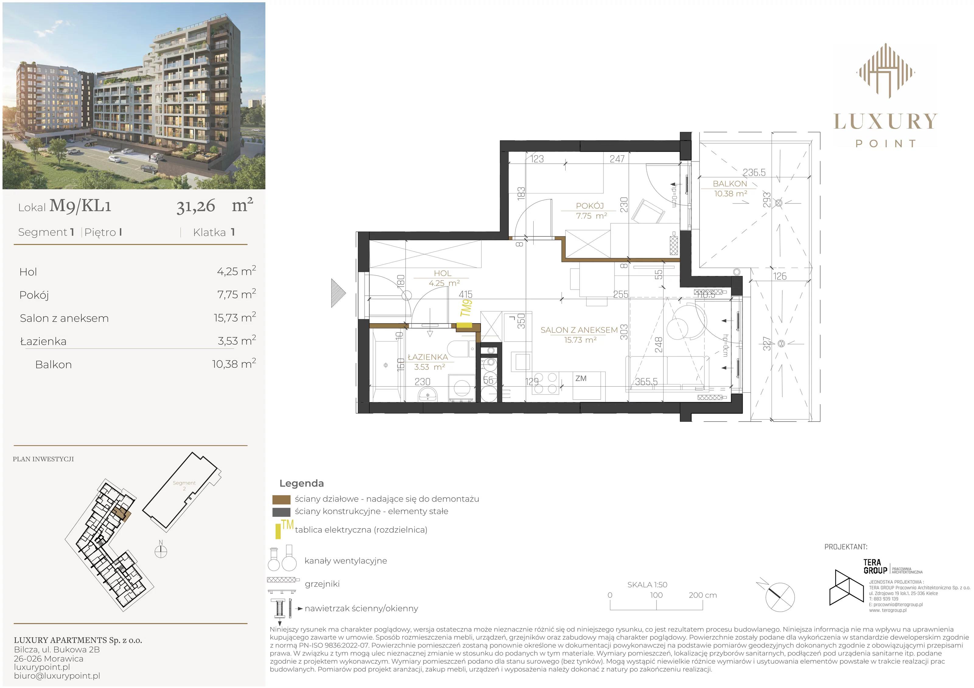 Mieszkanie 31,26 m², piętro 1, oferta nr M9/KL1, Luxury Point, Kielce, Al. Solidarności