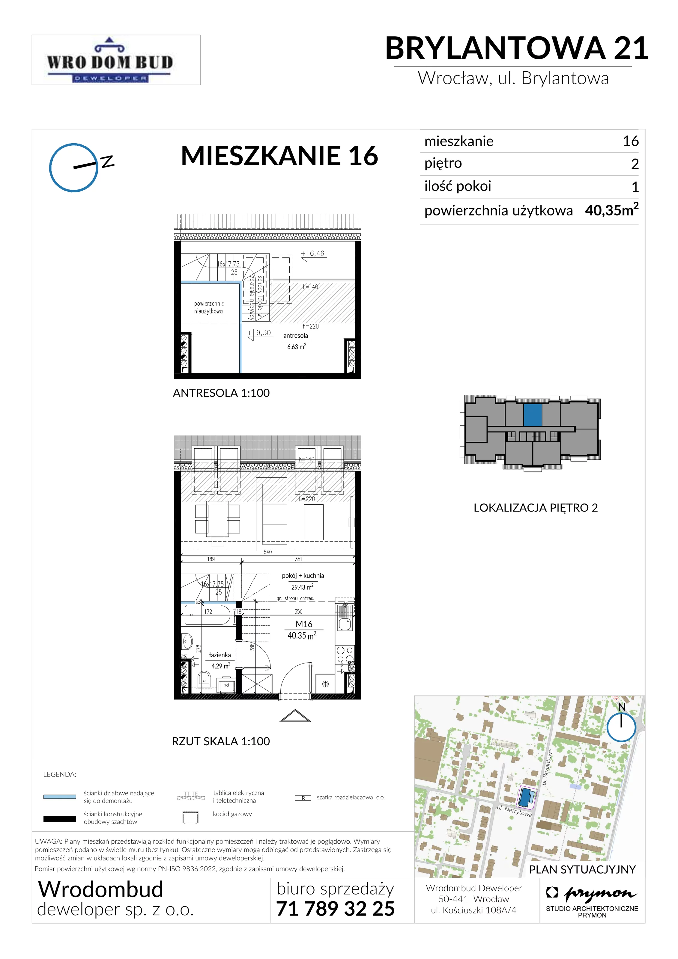 Mieszkanie 40,35 m², piętro 2, oferta nr M16, Brylantowa 21, Wrocław, Ołtaszyn, Krzyki, ul. Brylantowa 21