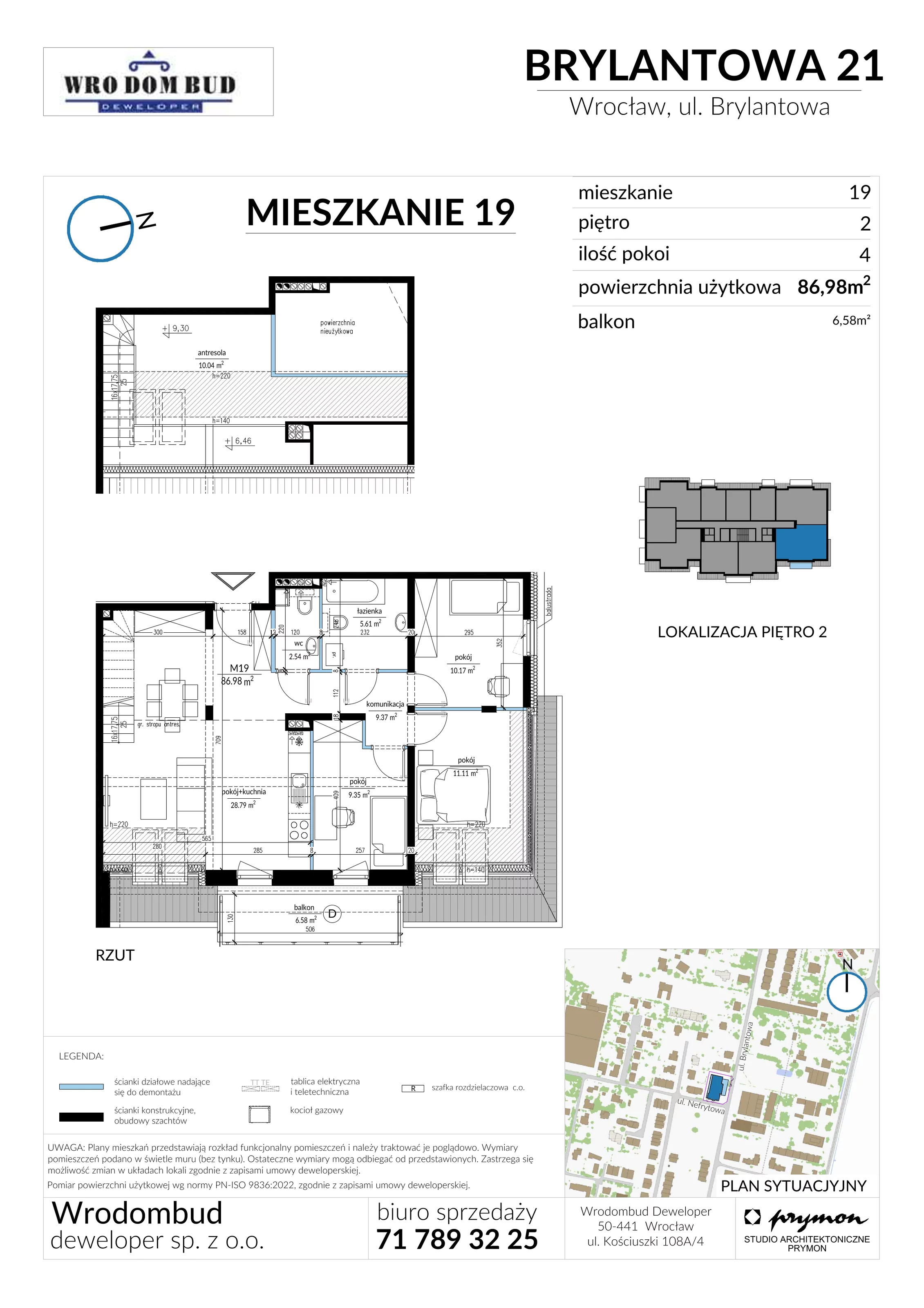 Mieszkanie 87,06 m², piętro 2, oferta nr M19, Brylantowa 21, Wrocław, Ołtaszyn, Krzyki, ul. Brylantowa 21