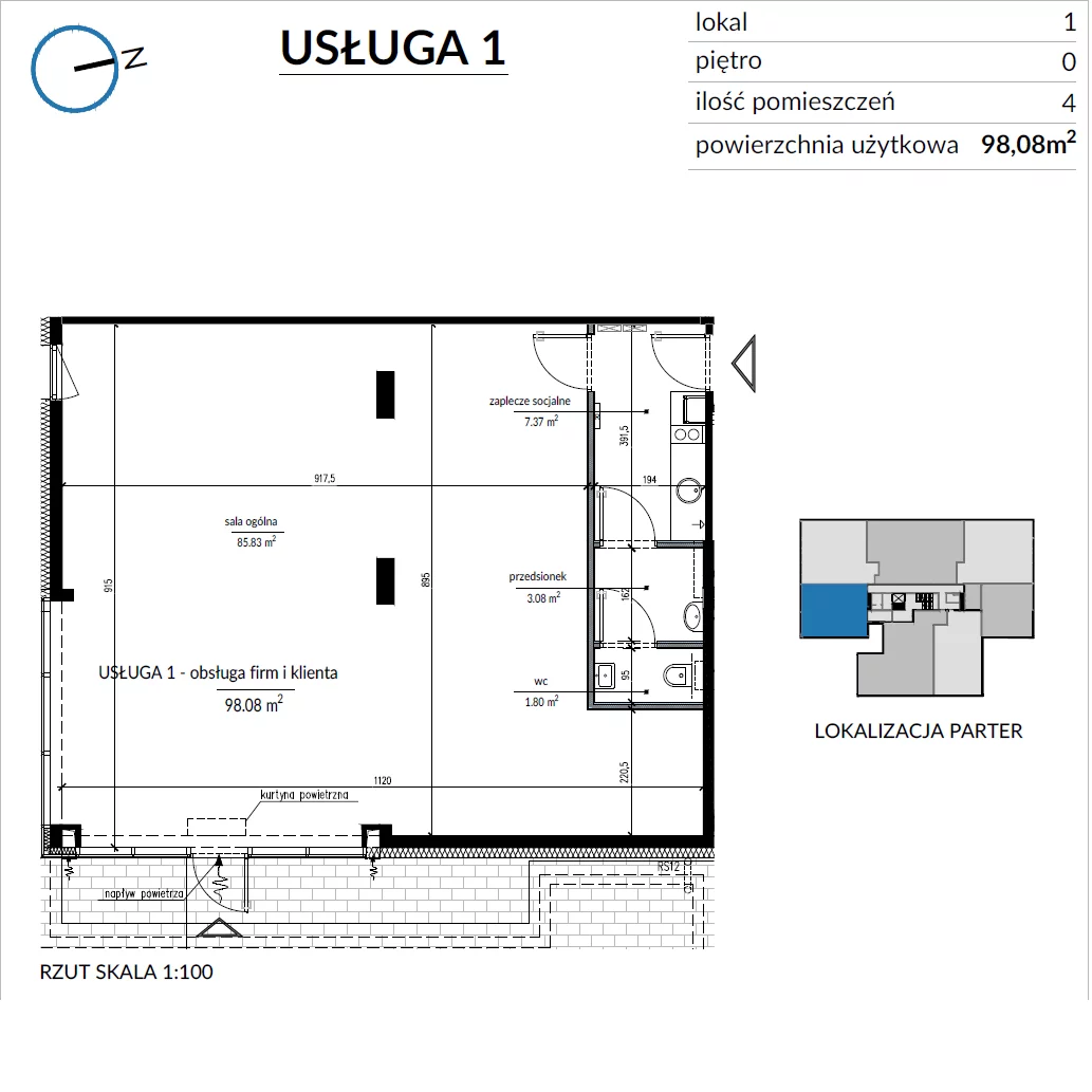 Obiekt 98,08 m², oferta nr 1, Brylantowa 21 - lokale usługowe, Wrocław, Ołtaszyn, Krzyki, ul. Brylantowa 21