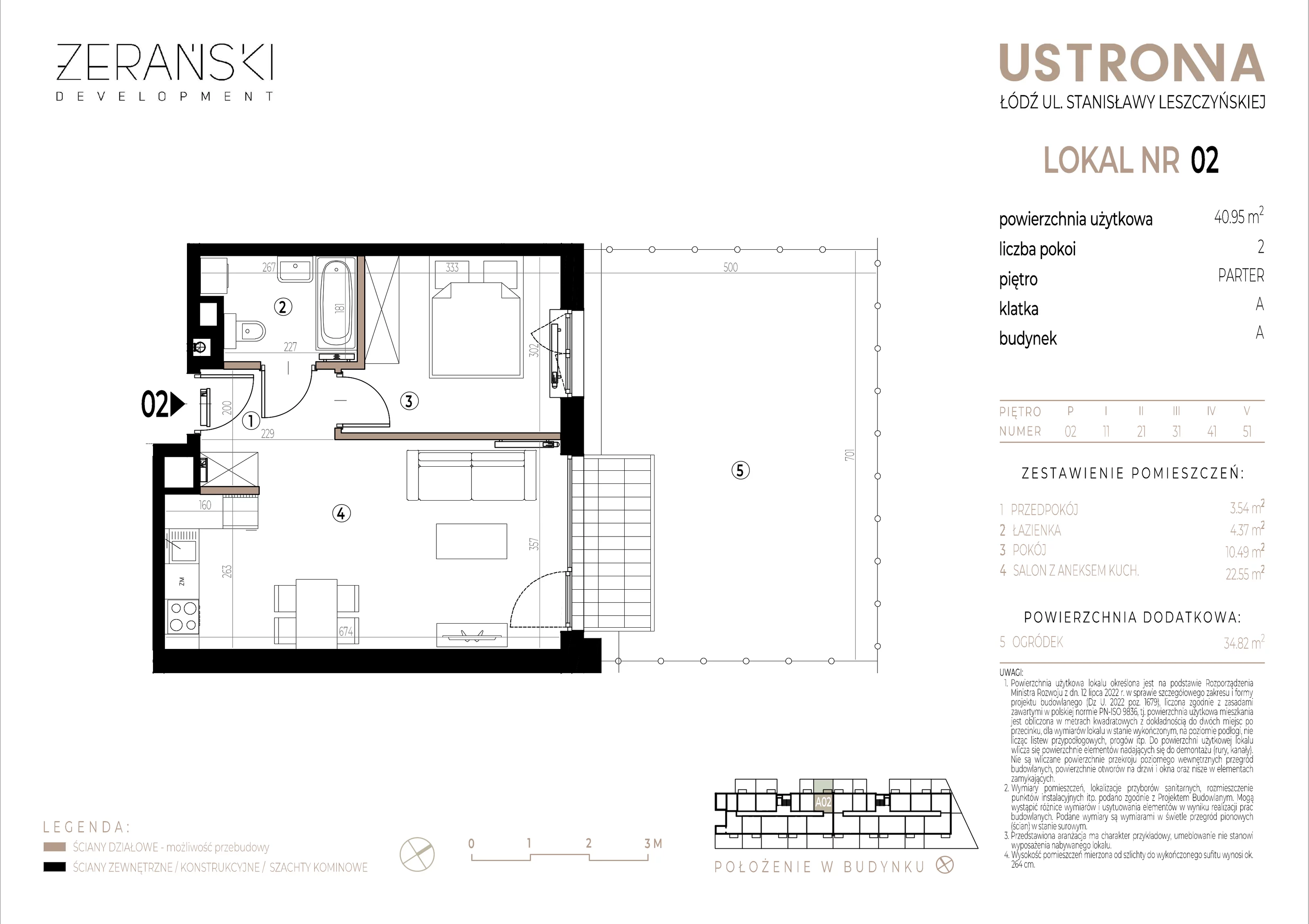 Mieszkanie 40,95 m², parter, oferta nr A/2, Ustronna, Łódź, Górna, Chojny, ul. Ustronna