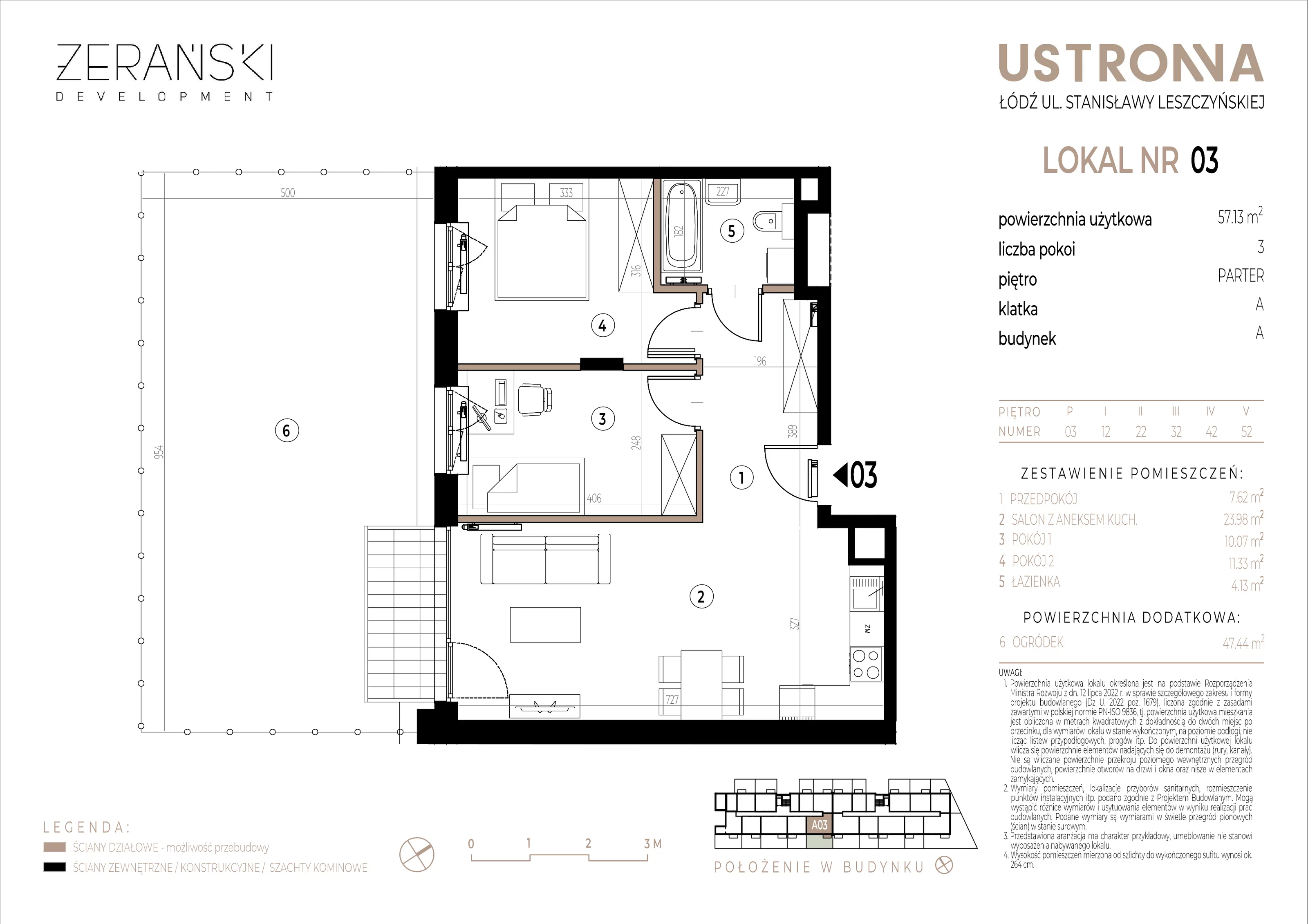 Mieszkanie 57,13 m², parter, oferta nr A/3, Ustronna, Łódź, Górna, Chojny, ul. Ustronna