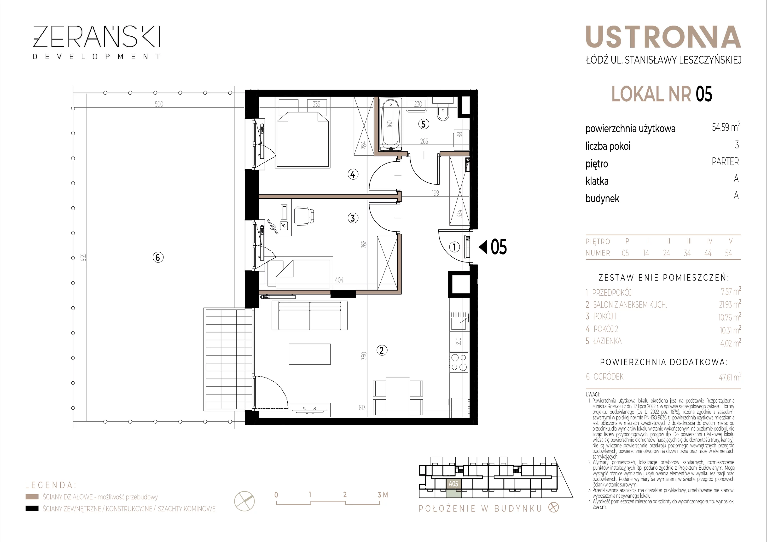 Mieszkanie 54,59 m², parter, oferta nr A/5, Ustronna, Łódź, Górna, Chojny, ul. Ustronna