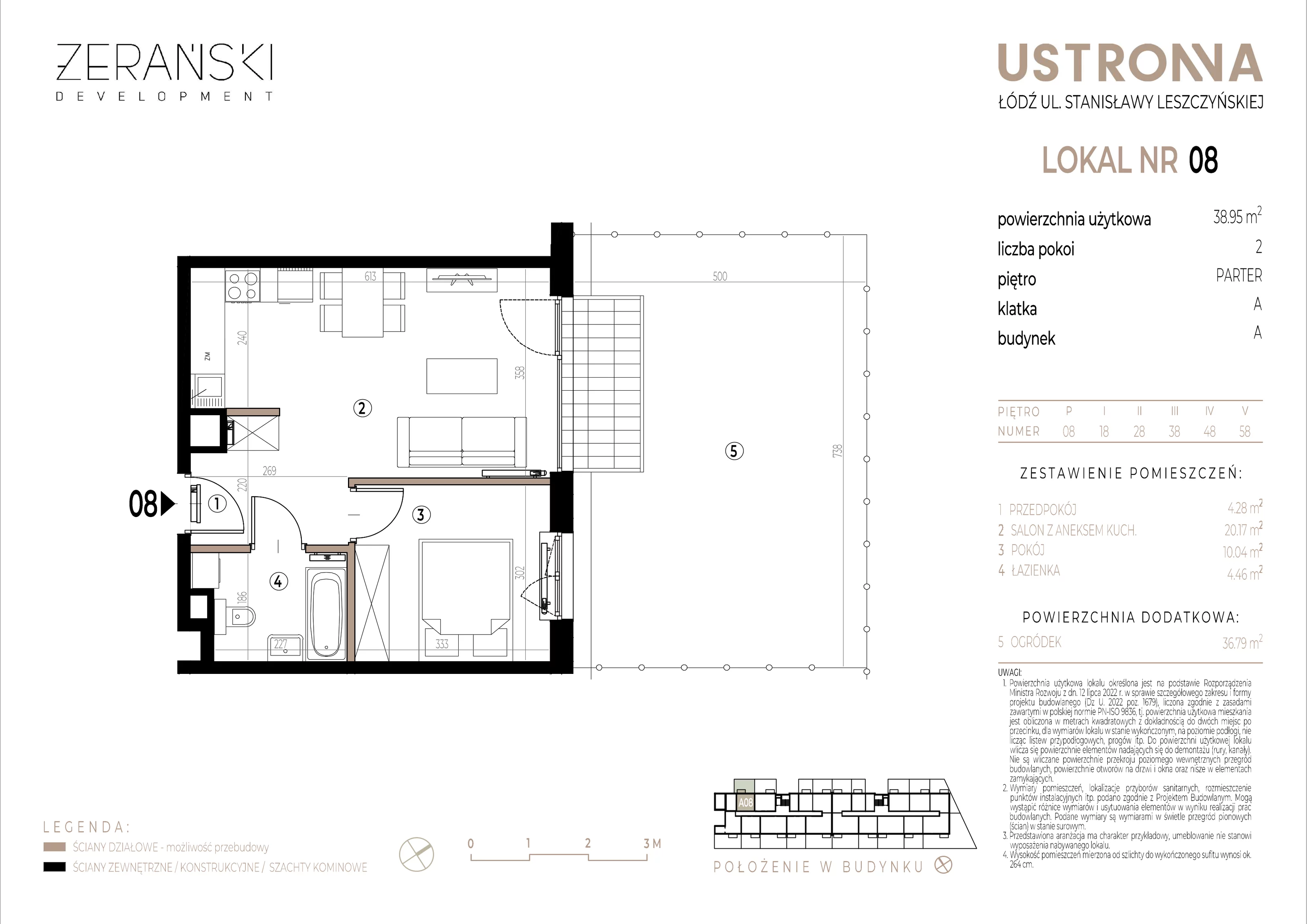 Mieszkanie 38,95 m², parter, oferta nr A/8, Ustronna, Łódź, Górna, Chojny, ul. Ustronna-idx