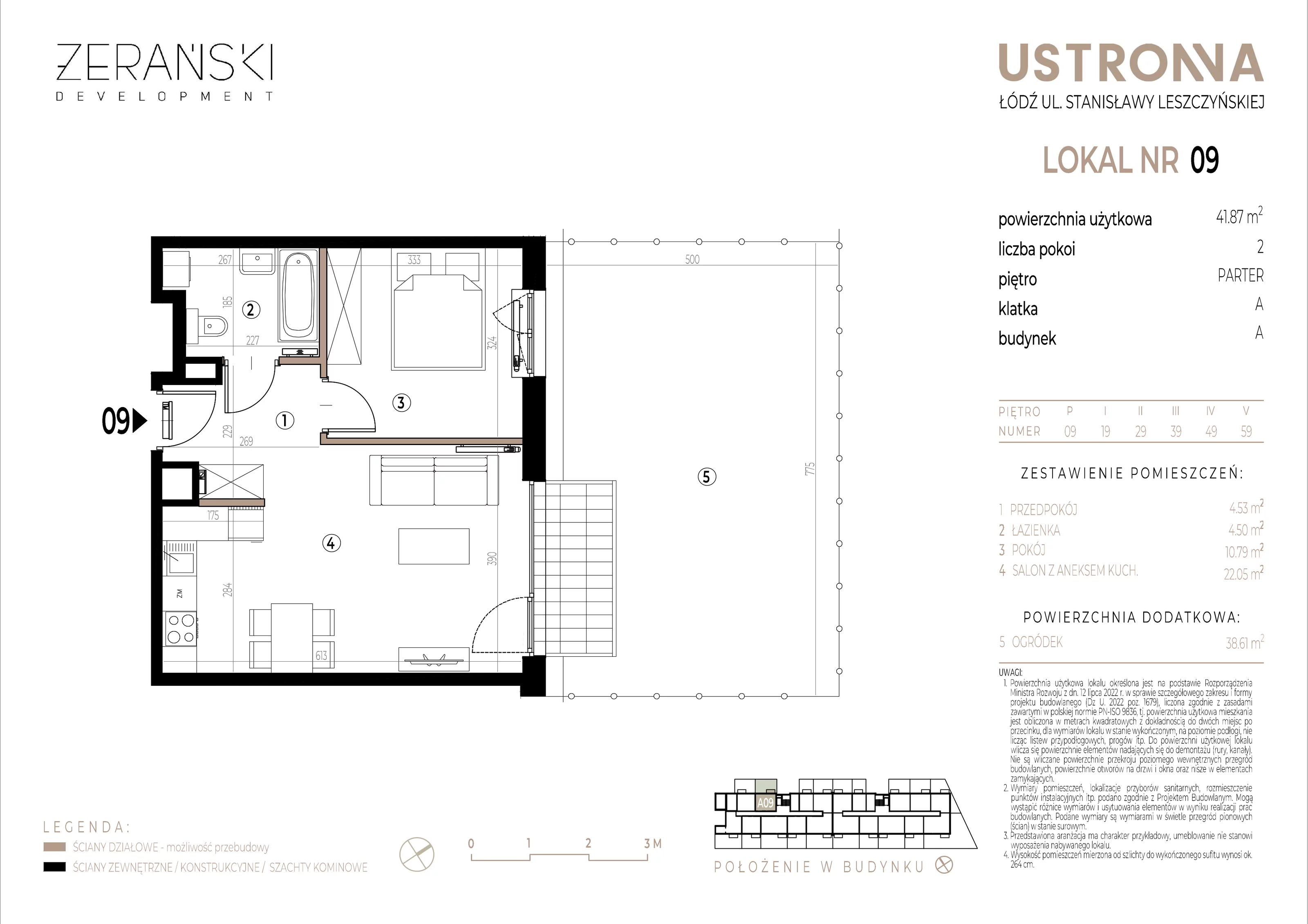 Mieszkanie 41,87 m², parter, oferta nr A/9, Ustronna, Łódź, Górna, Chojny, ul. Ustronna