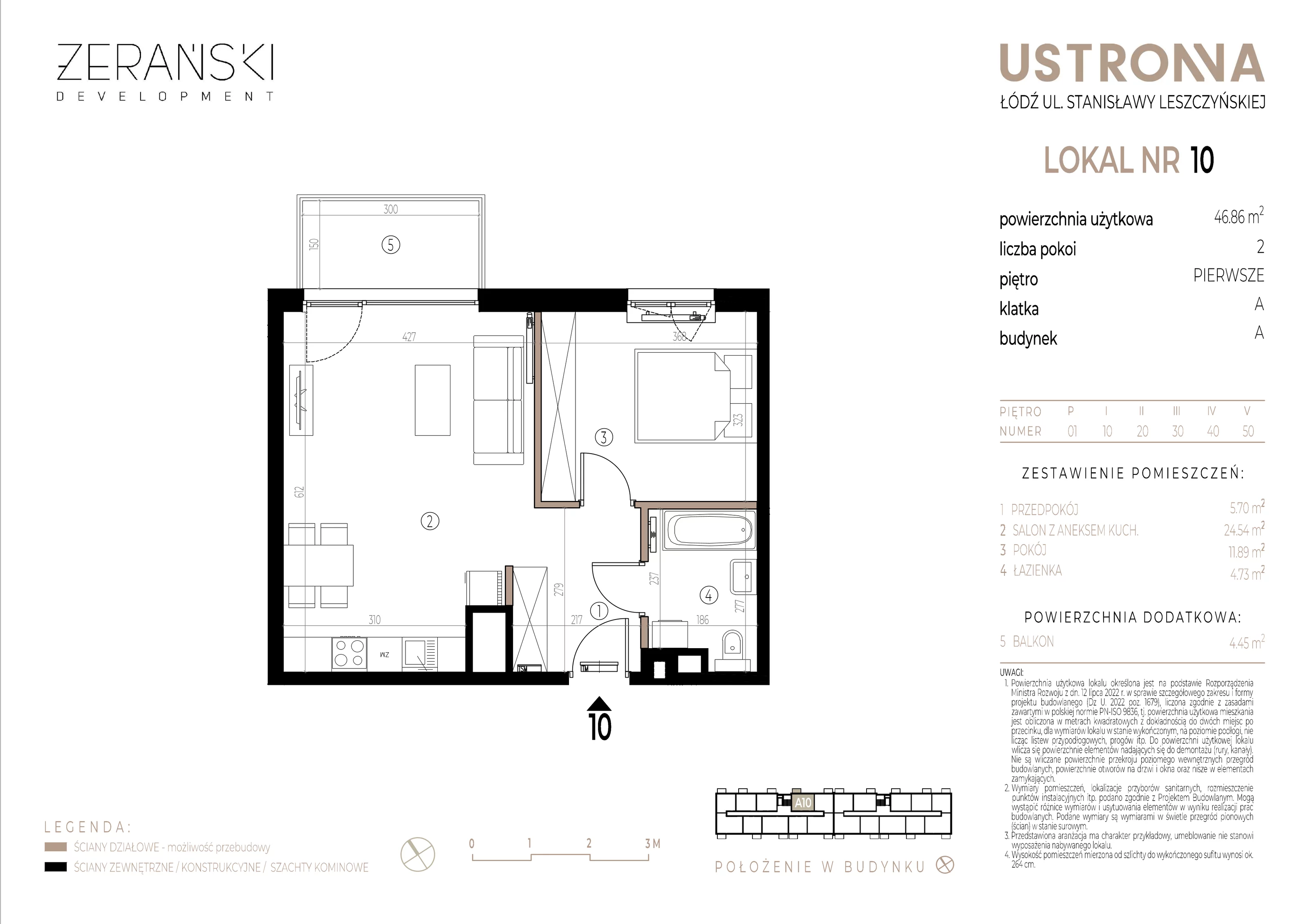 Mieszkanie 46,86 m², piętro 1, oferta nr A/10, Ustronna, Łódź, Górna, Chojny, ul. Ustronna-idx