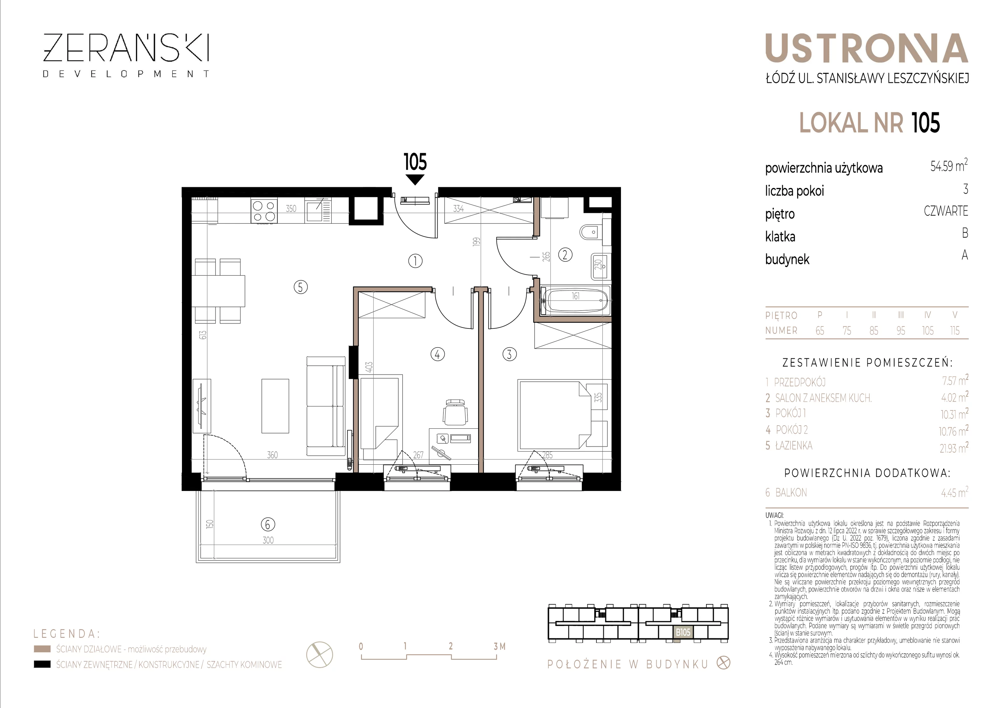 Mieszkanie 54,59 m², piętro 4, oferta nr B/105, Ustronna, Łódź, Górna, Chojny, ul. Ustronna