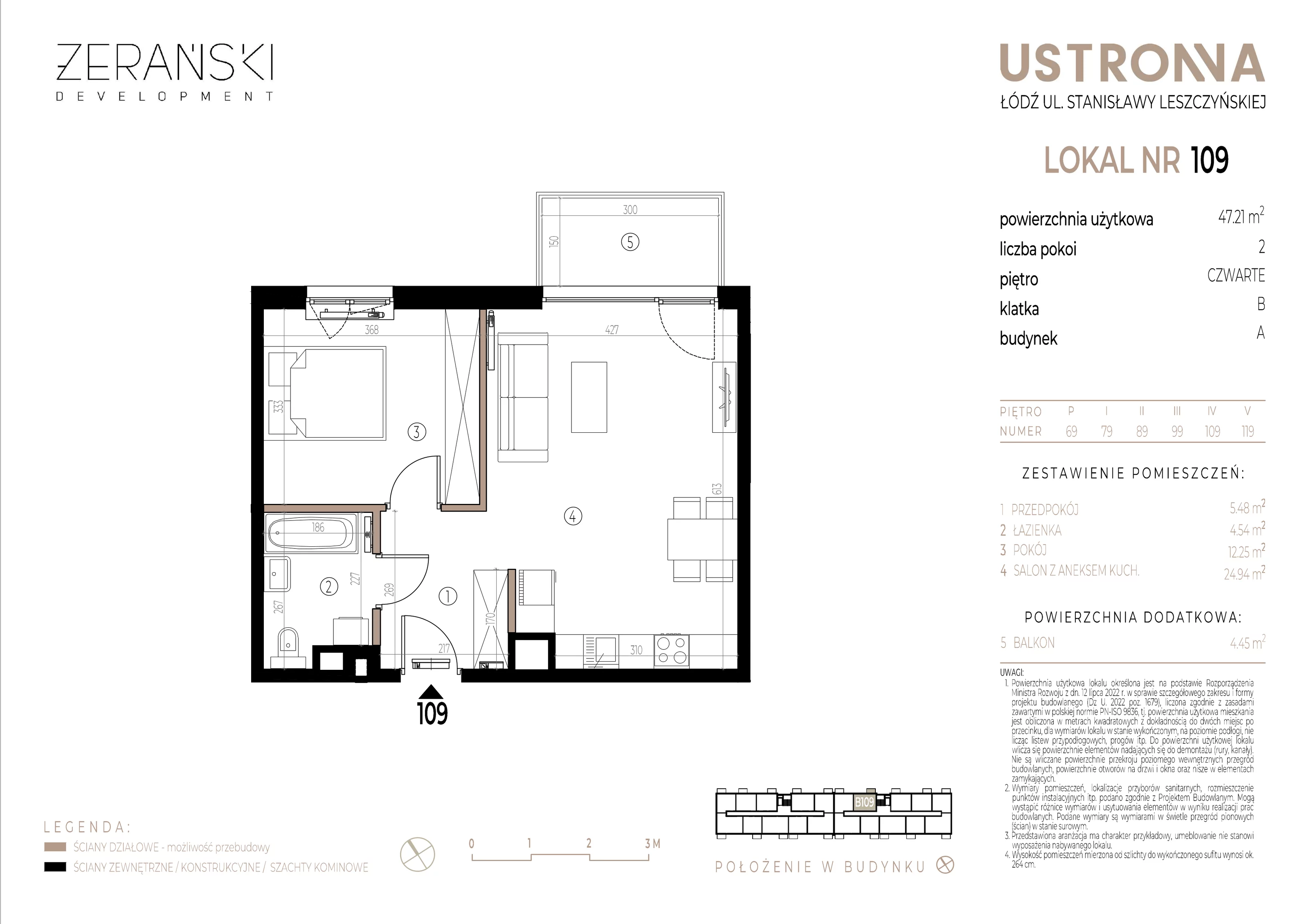 Mieszkanie 47,21 m², piętro 4, oferta nr B/109, Ustronna, Łódź, Górna, Chojny, ul. Ustronna