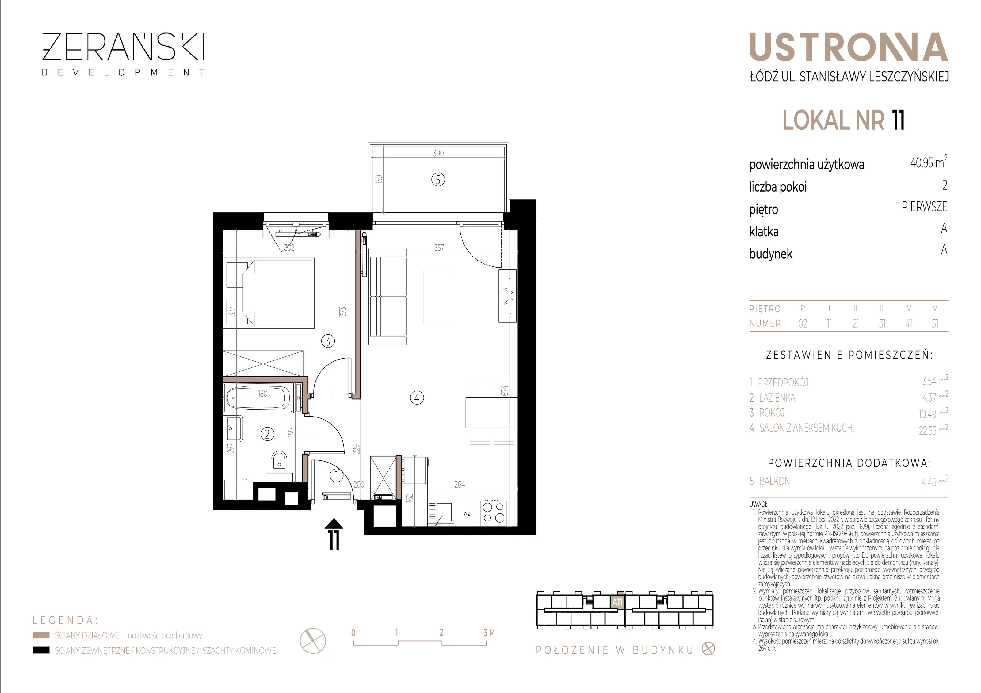 Mieszkanie 40,95 m², piętro 1, oferta nr A/11, Ustronna, Łódź, Górna, Chojny, ul. Ustronna