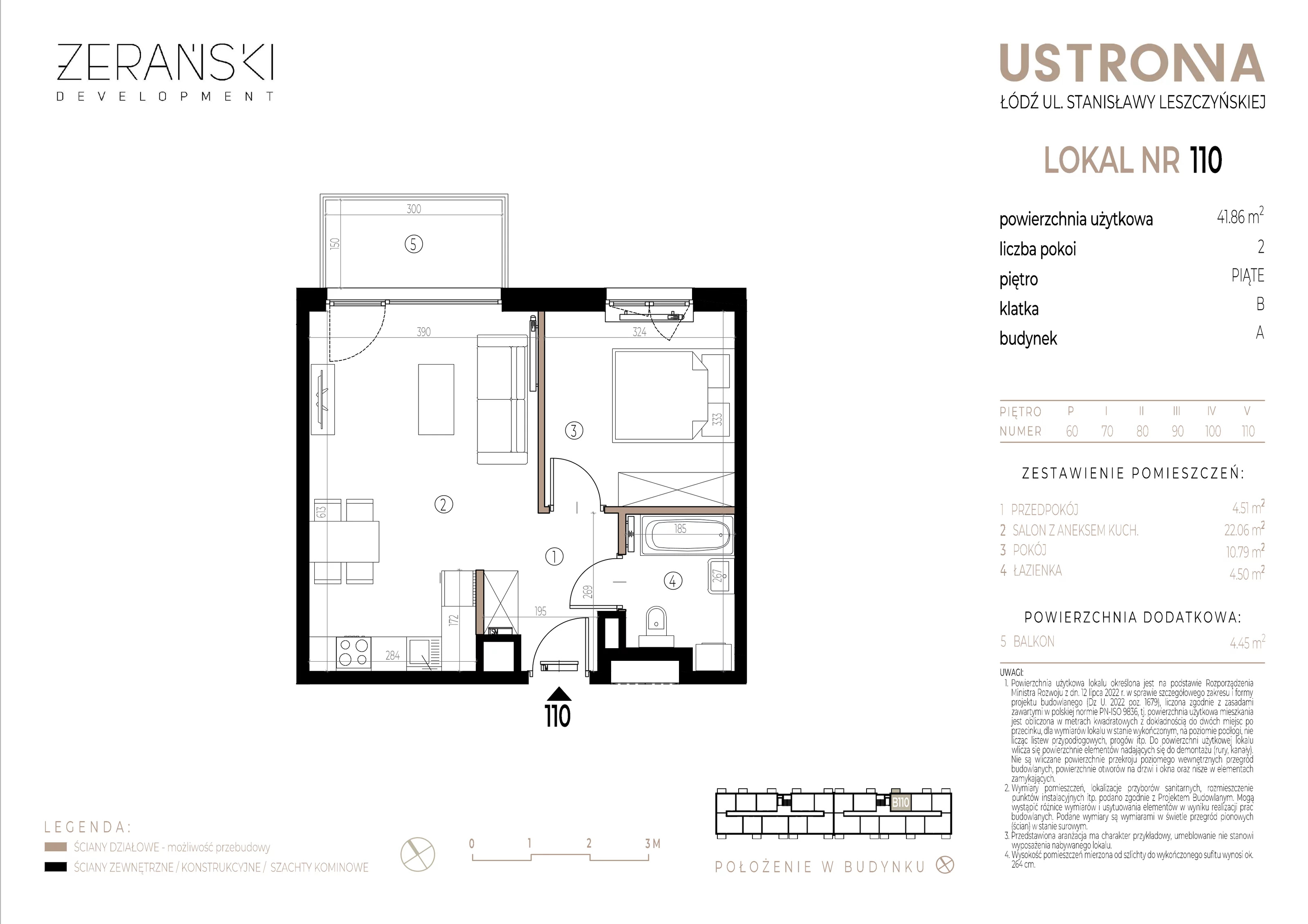 Mieszkanie 41,86 m², piętro 5, oferta nr B/110, Ustronna, Łódź, Górna, Chojny, ul. Ustronna