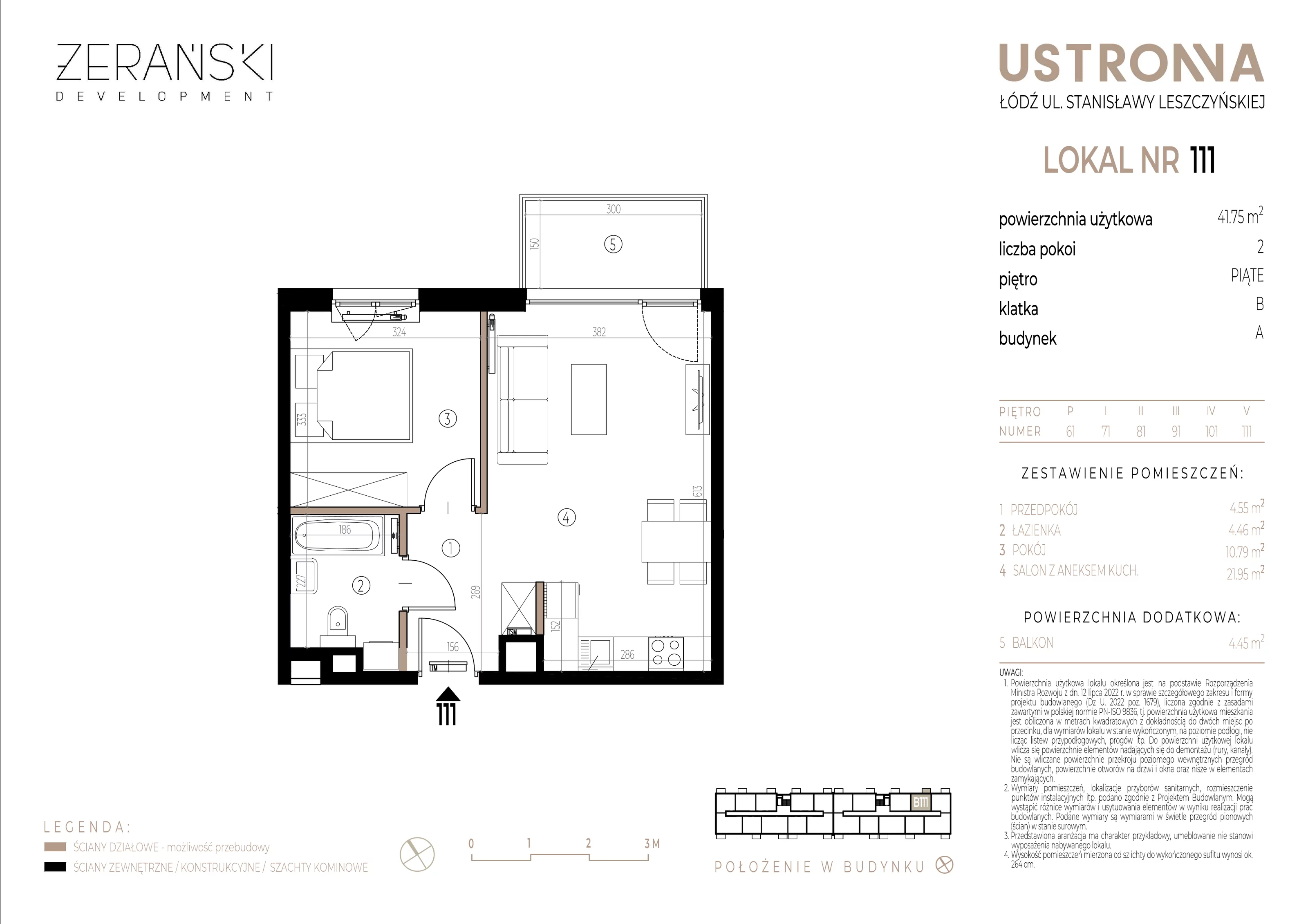 Mieszkanie 41,75 m², piętro 5, oferta nr B/111, Ustronna, Łódź, Górna, Chojny, ul. Ustronna