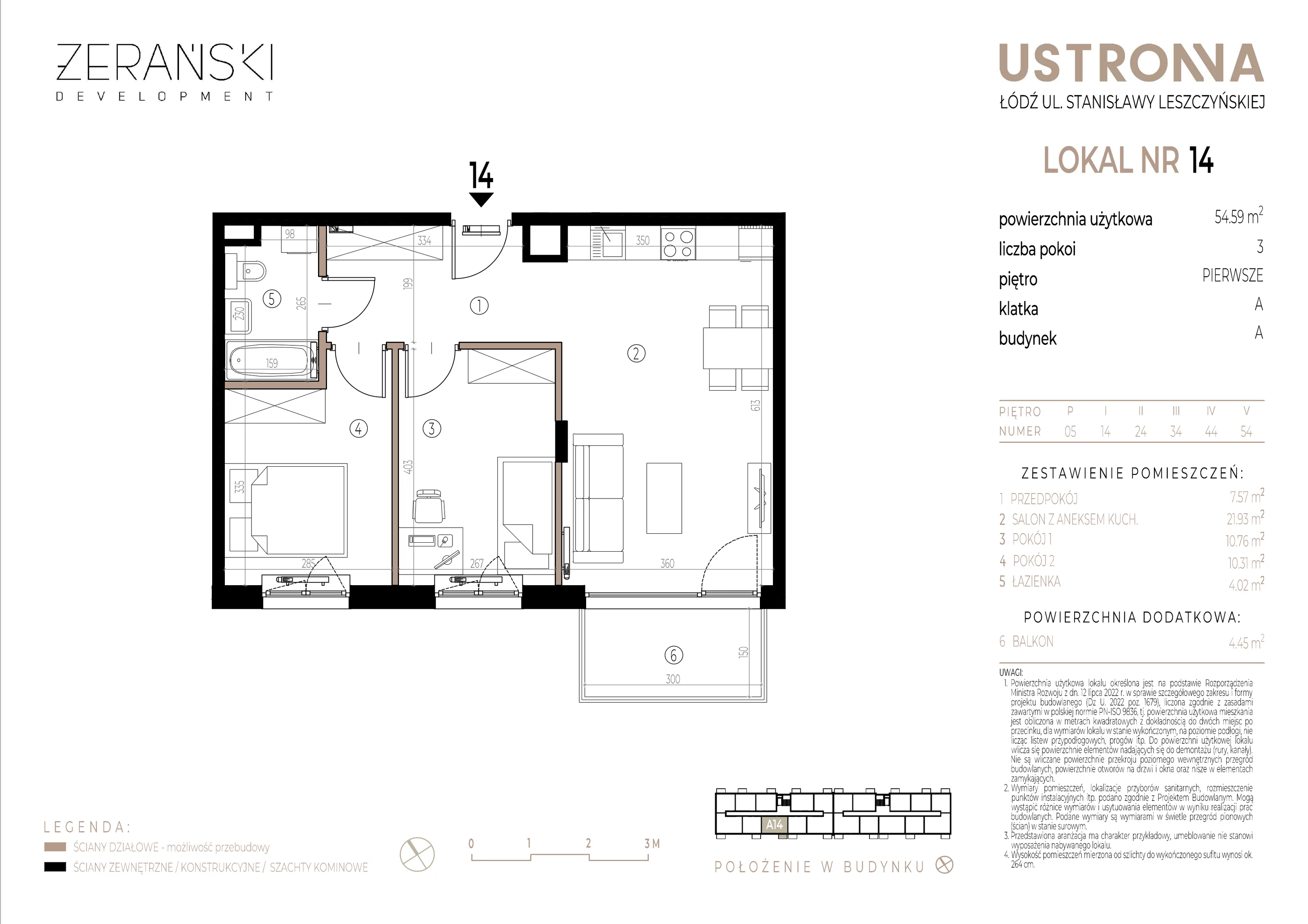 Mieszkanie 54,59 m², piętro 1, oferta nr A/14, Ustronna, Łódź, Górna, Chojny, ul. Ustronna-idx