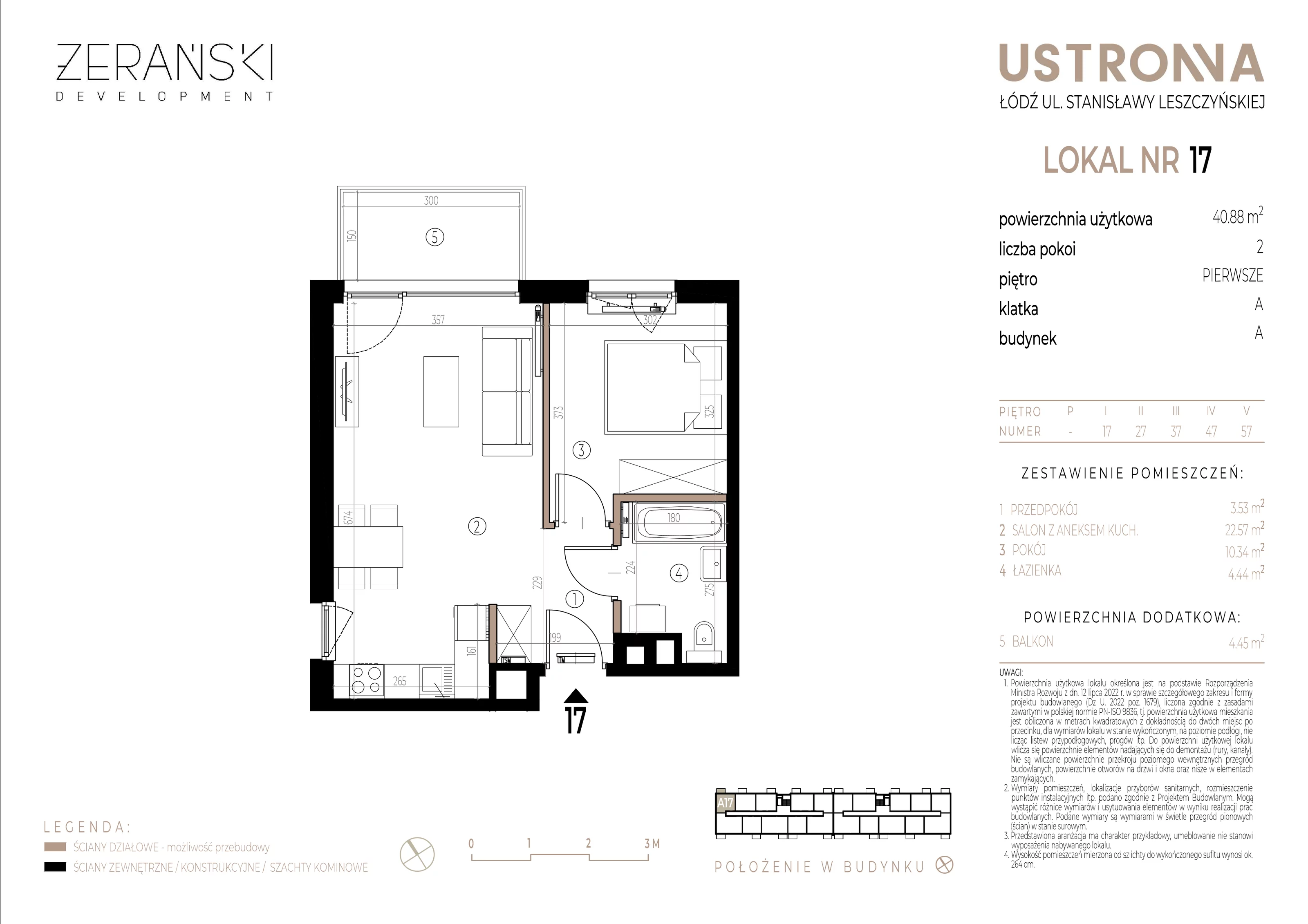 Mieszkanie 40,88 m², piętro 1, oferta nr A/17, Ustronna, Łódź, Górna, Chojny, ul. Ustronna