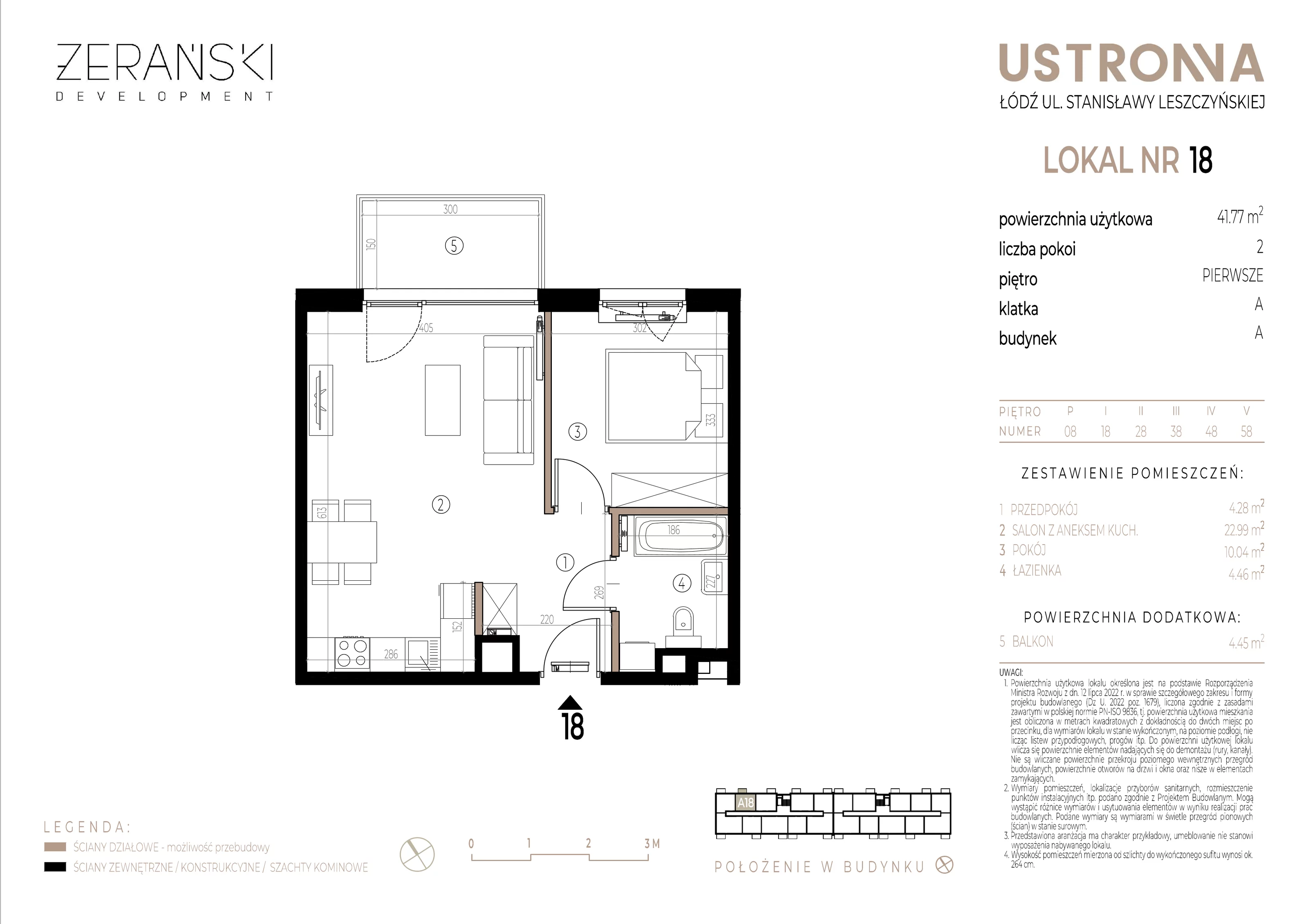 Mieszkanie 41,77 m², piętro 1, oferta nr A/18, Ustronna, Łódź, Górna, Chojny, ul. Ustronna