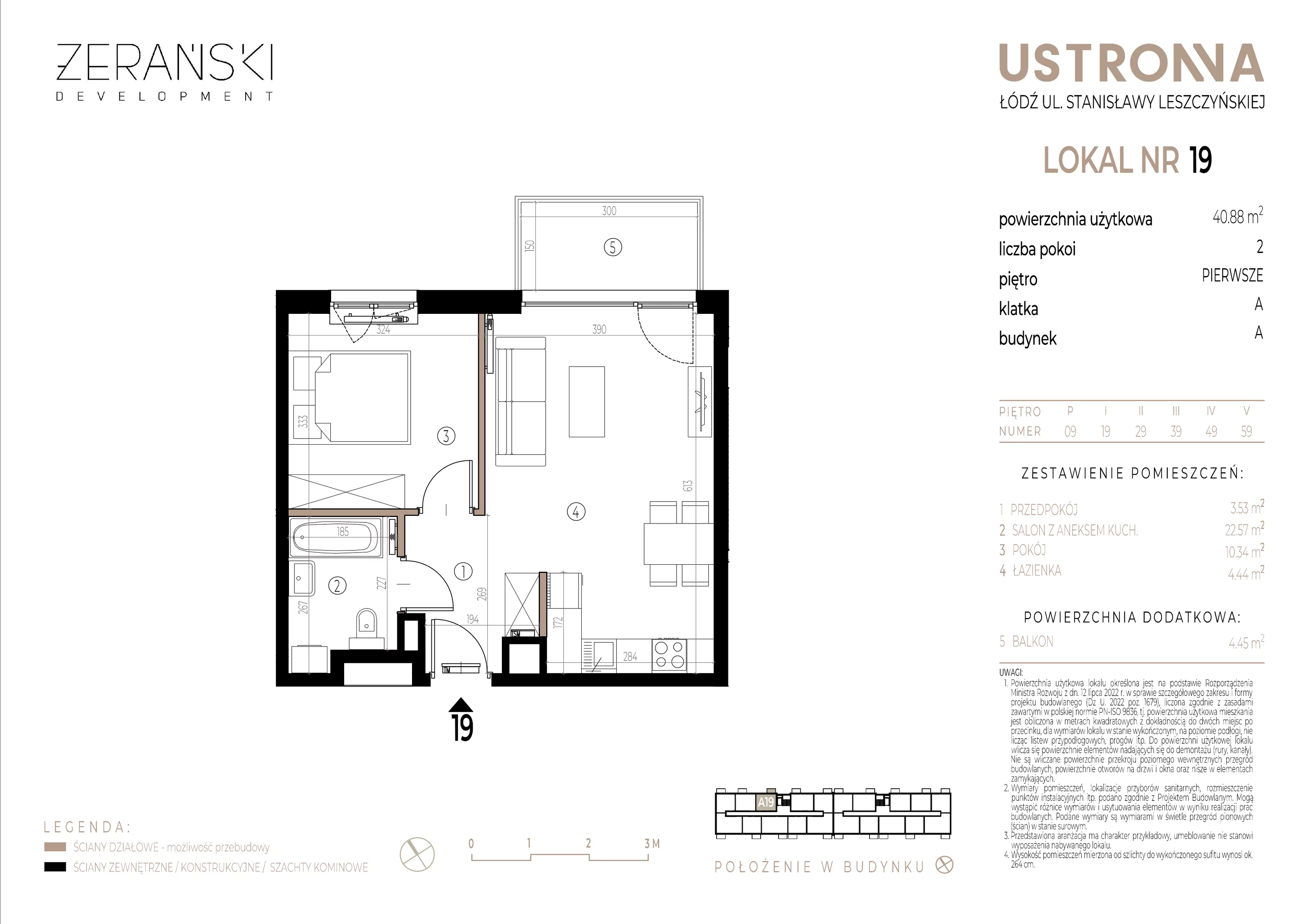 Mieszkanie 41,86 m², piętro 1, oferta nr A/19, Ustronna, Łódź, Górna, Chojny, ul. Ustronna