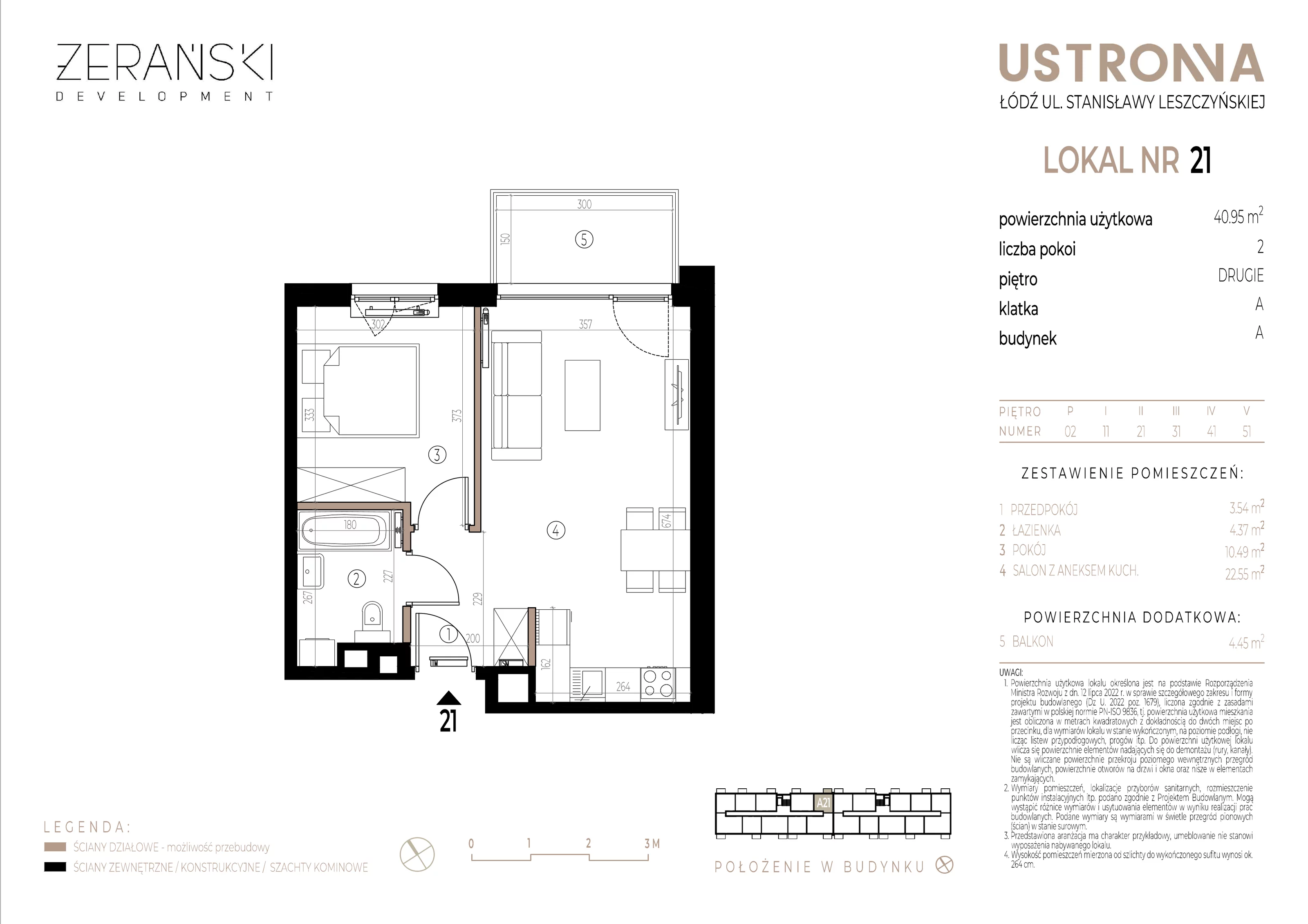 Mieszkanie 40,95 m², piętro 2, oferta nr A/21, Ustronna, Łódź, Górna, Chojny, ul. Ustronna