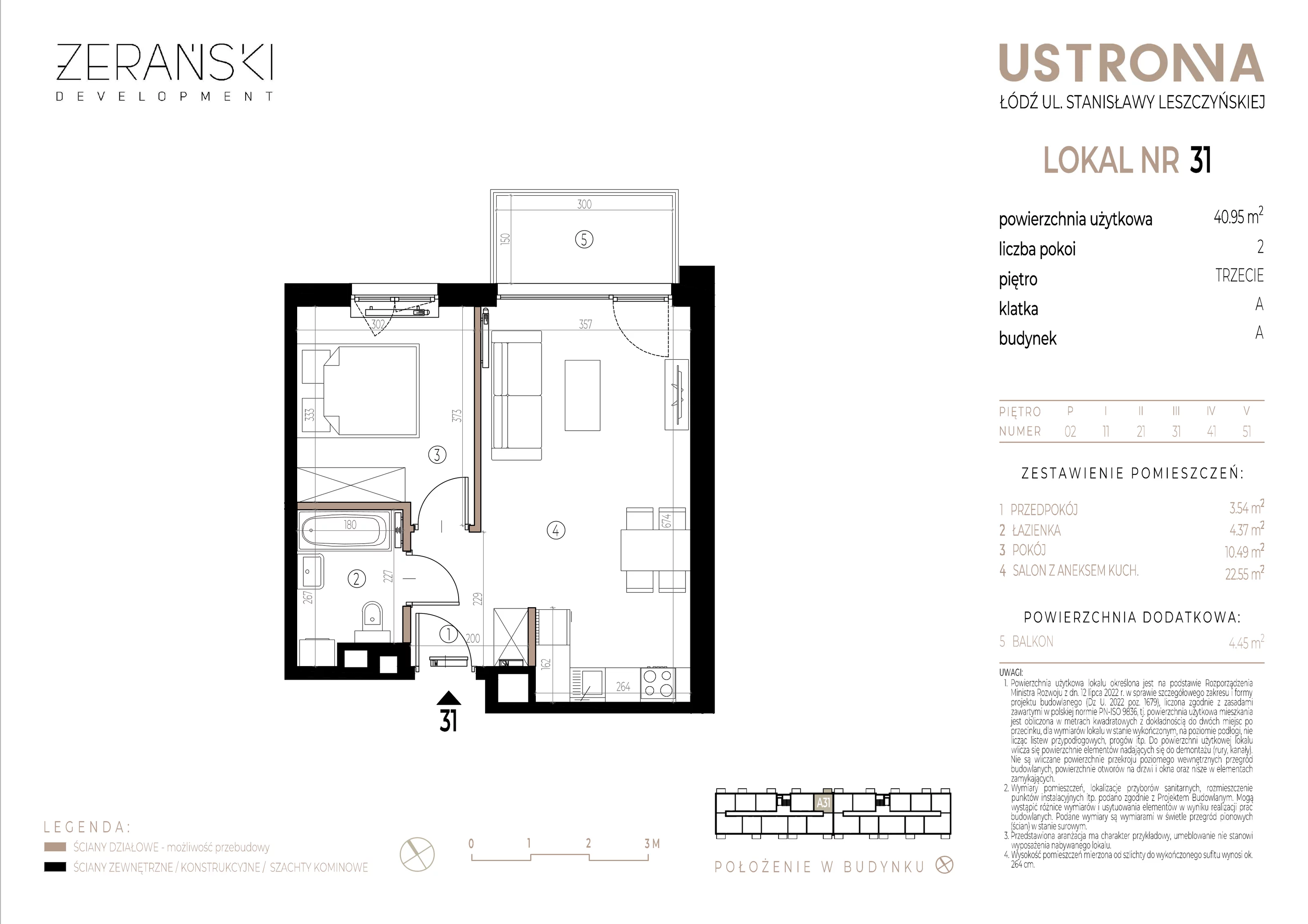 Mieszkanie 40,95 m², piętro 3, oferta nr A/31, Ustronna, Łódź, Górna, Chojny, ul. Ustronna