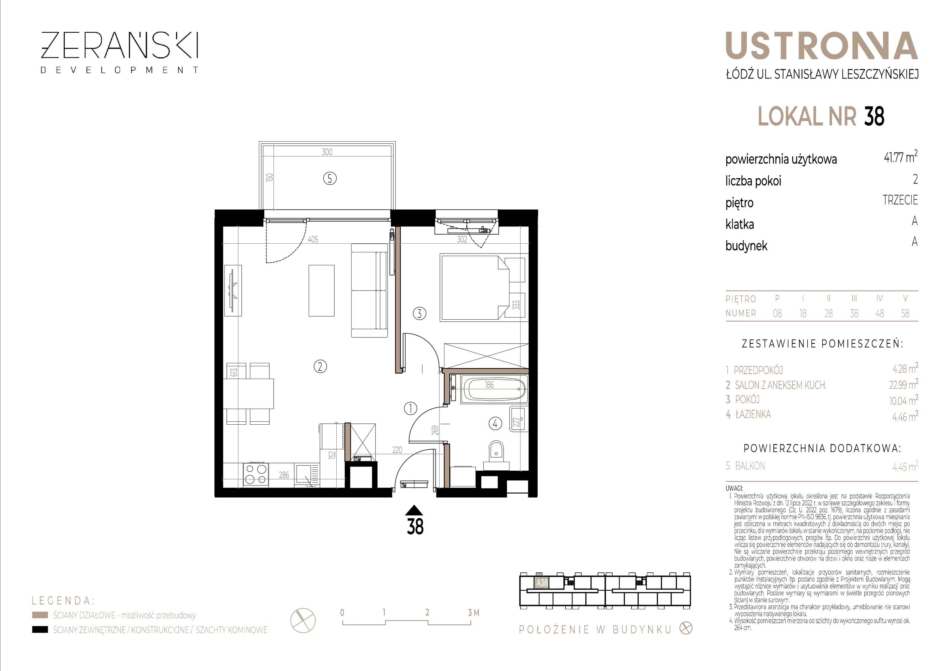 Mieszkanie 41,77 m², piętro 3, oferta nr A/38, Ustronna, Łódź, Górna, Chojny, ul. Ustronna