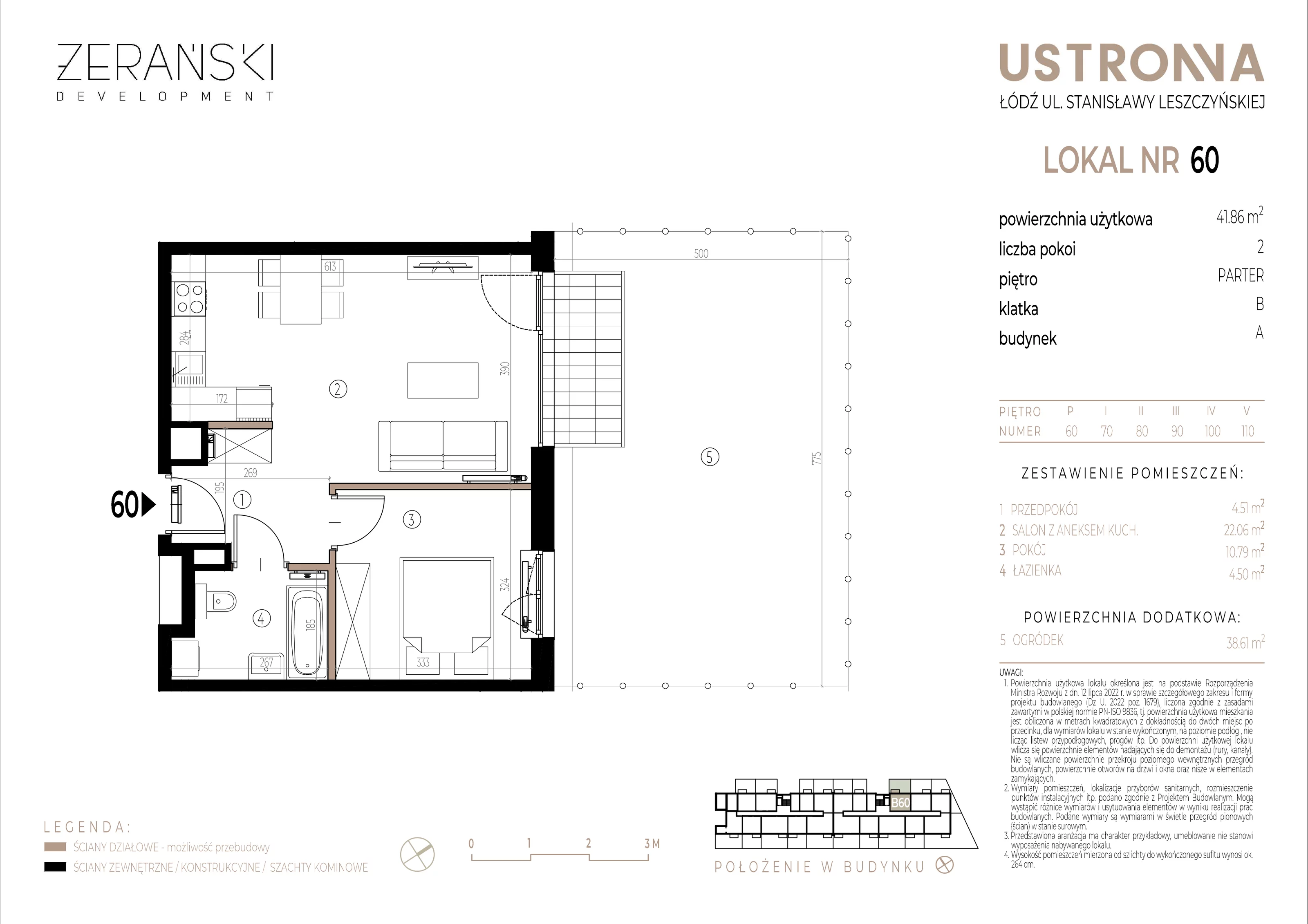 Mieszkanie 41,86 m², parter, oferta nr B/60, Ustronna, Łódź, Górna, Chojny, ul. Ustronna