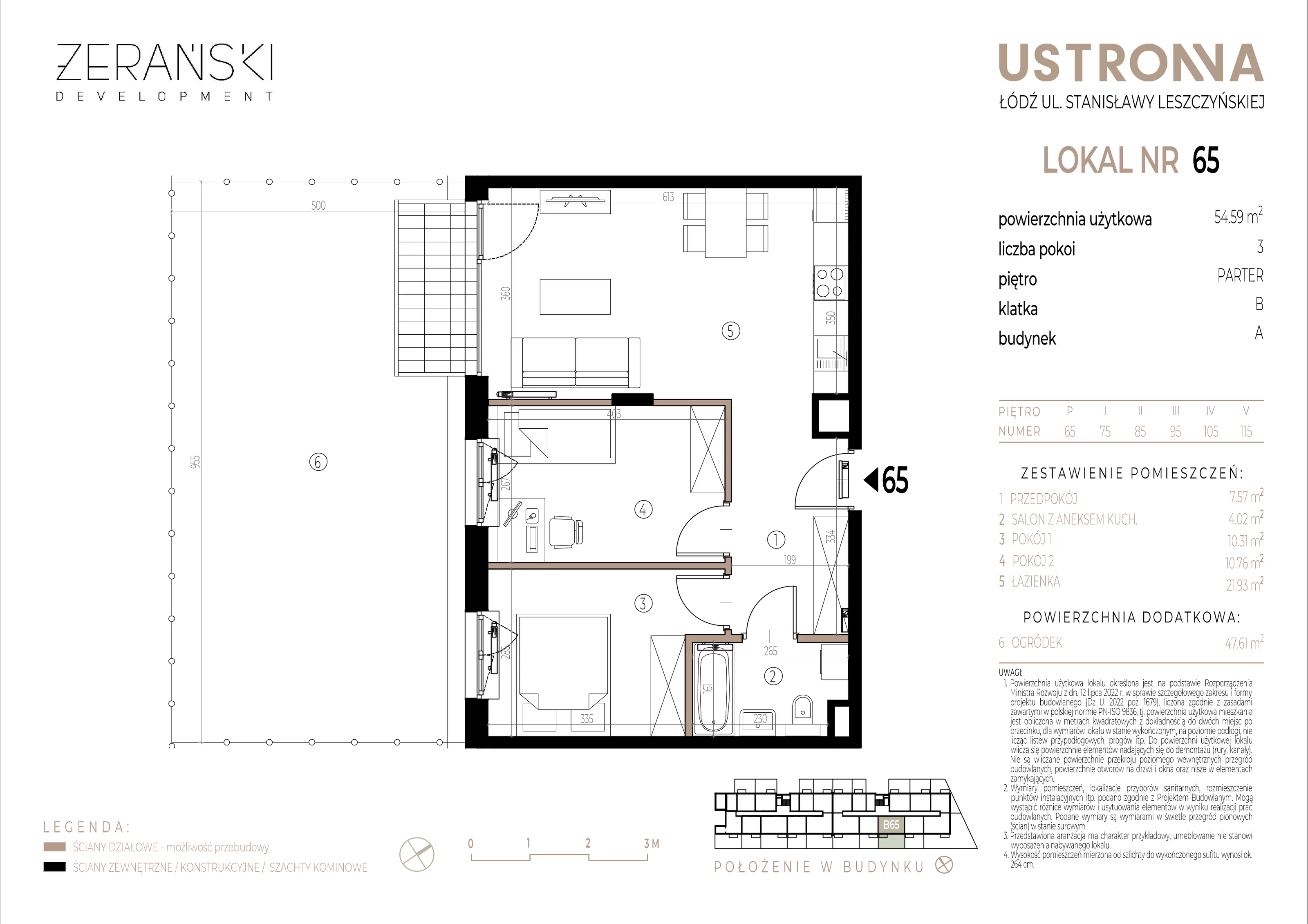 Mieszkanie 54,59 m², parter, oferta nr B/65, Ustronna, Łódź, Górna, Chojny, ul. Ustronna