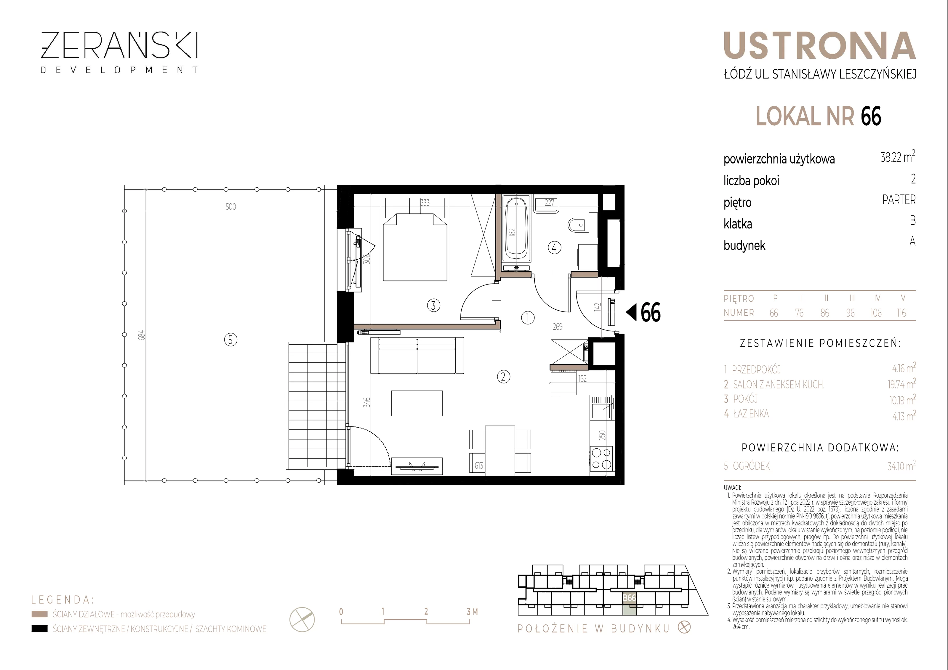 Mieszkanie 38,22 m², parter, oferta nr B/66, Ustronna, Łódź, Górna, Chojny, ul. Ustronna