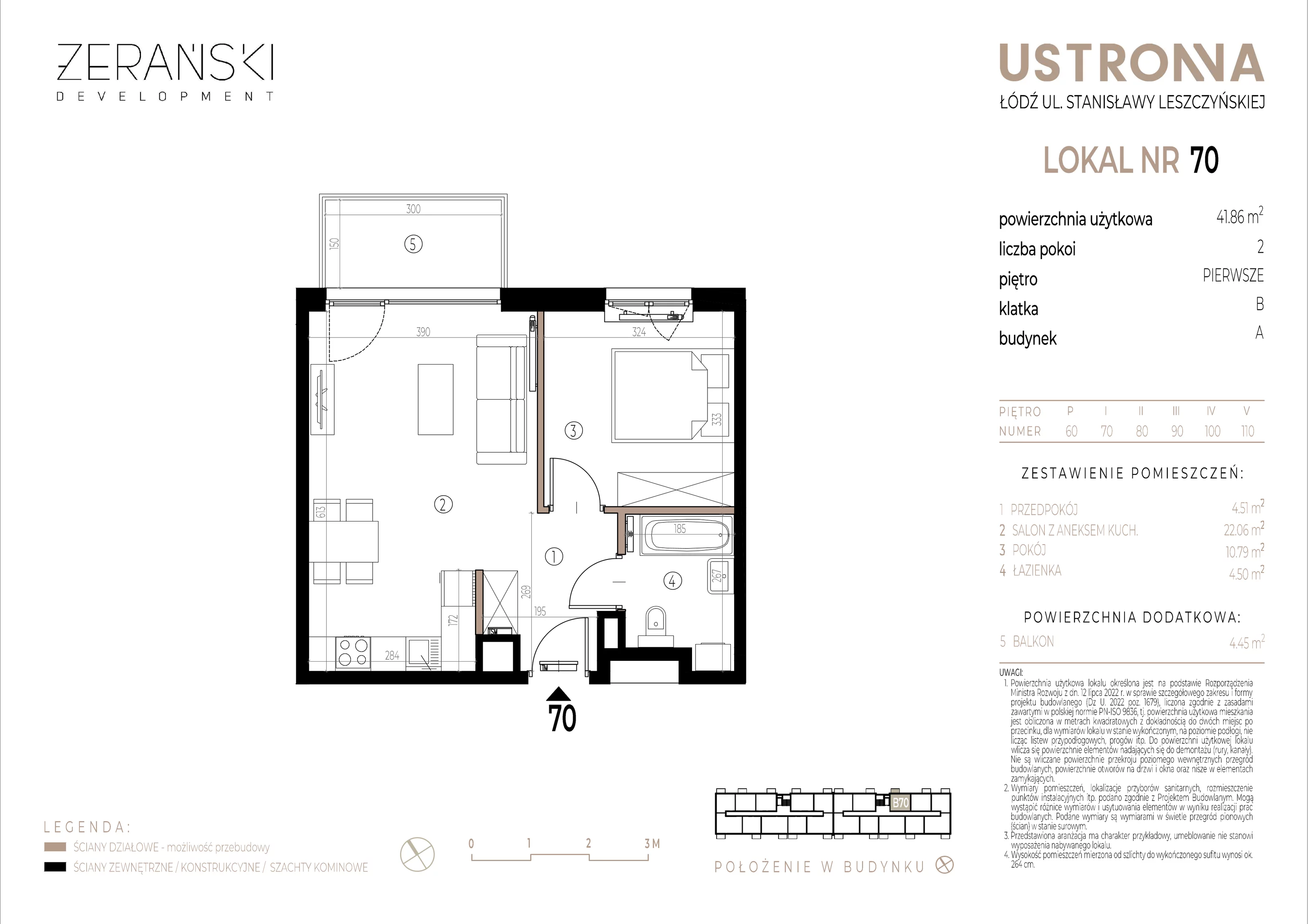 Mieszkanie 41,86 m², piętro 1, oferta nr B/70, Ustronna, Łódź, Górna, Chojny, ul. Ustronna