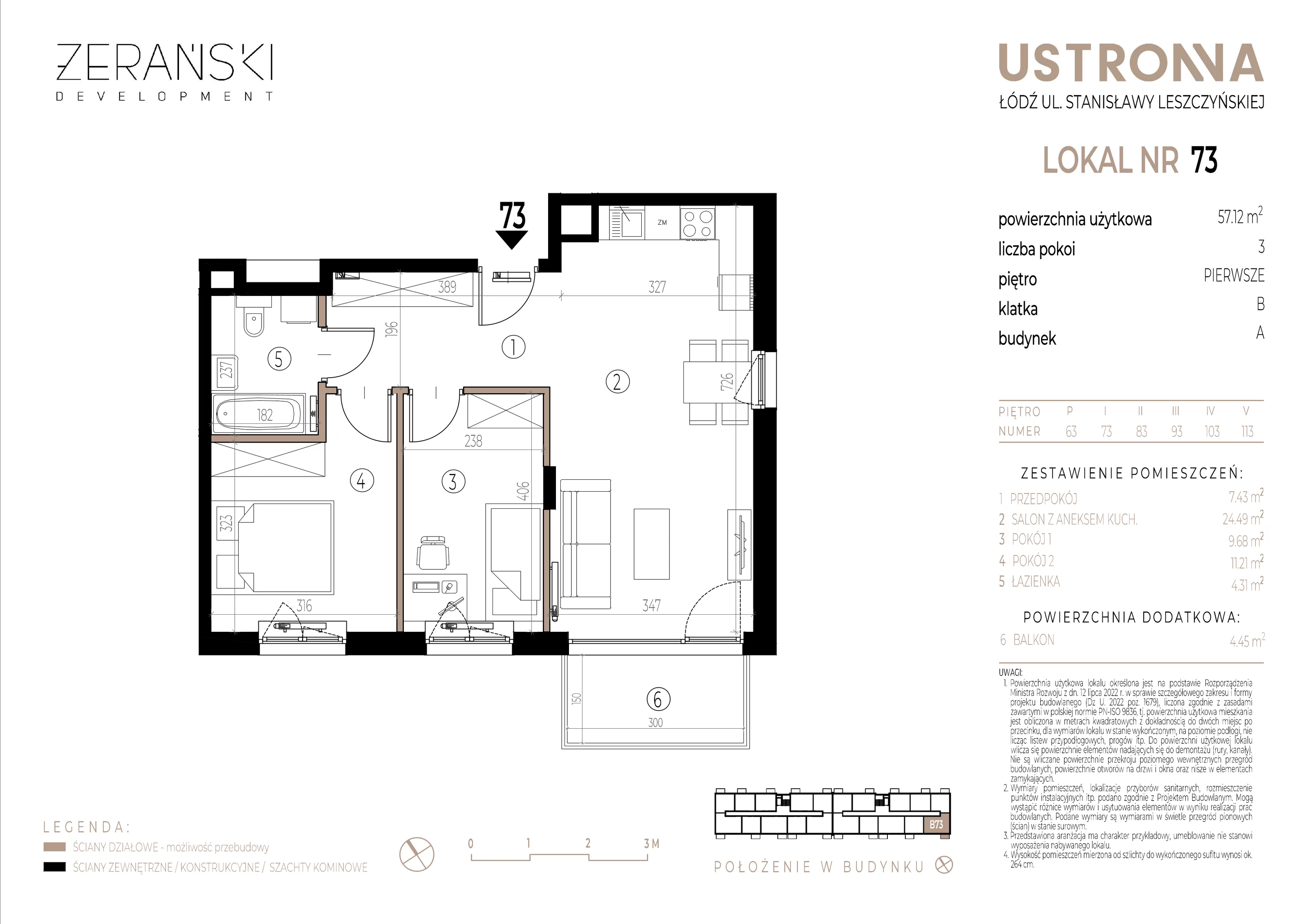 Mieszkanie 57,12 m², piętro 1, oferta nr B/73, Ustronna, Łódź, Górna, Chojny, ul. Ustronna-idx