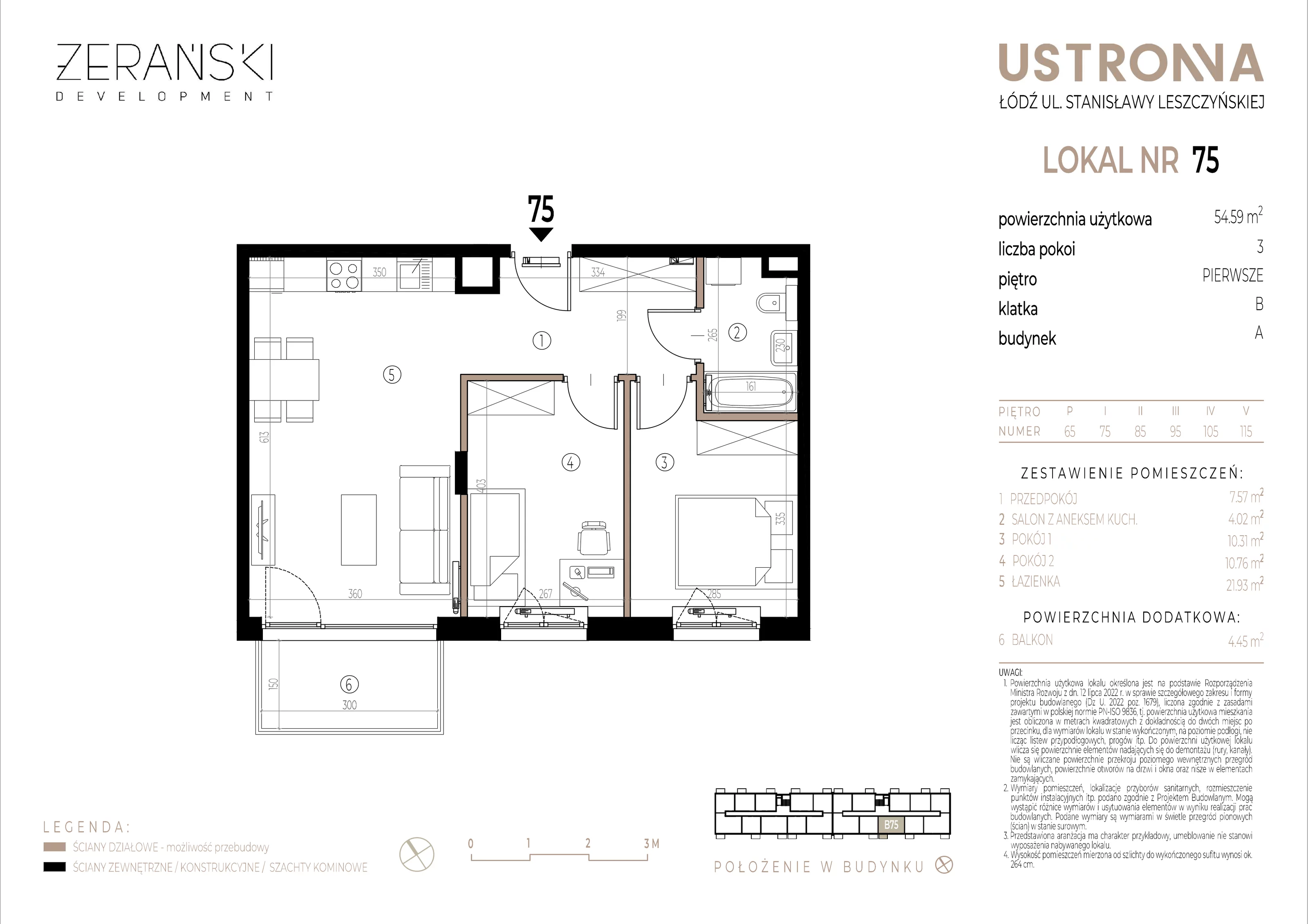 Mieszkanie 54,59 m², piętro 1, oferta nr B/75, Ustronna, Łódź, Górna, Chojny, ul. Ustronna