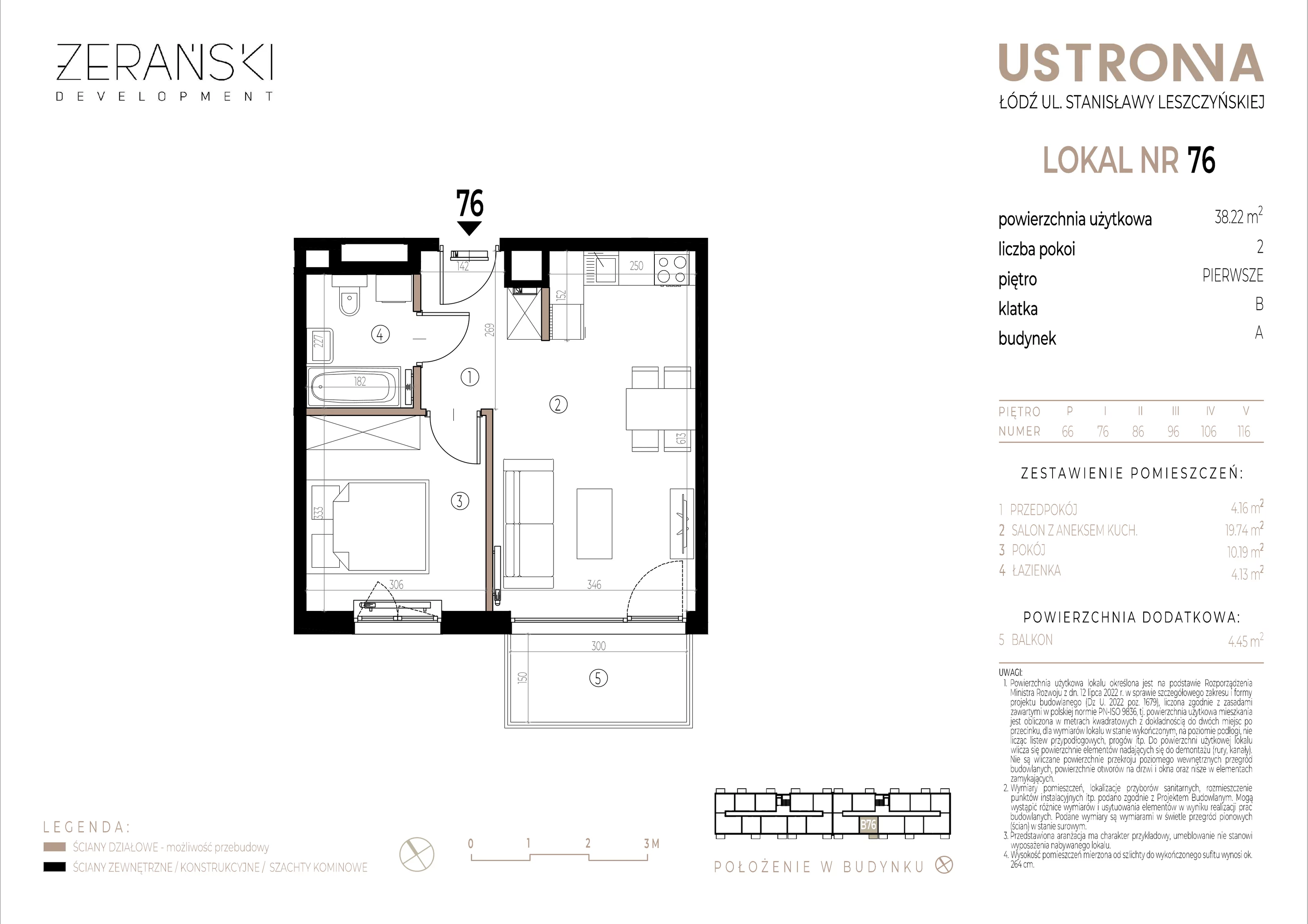 Mieszkanie 38,22 m², piętro 1, oferta nr B/76, Ustronna, Łódź, Górna, Chojny, ul. Ustronna