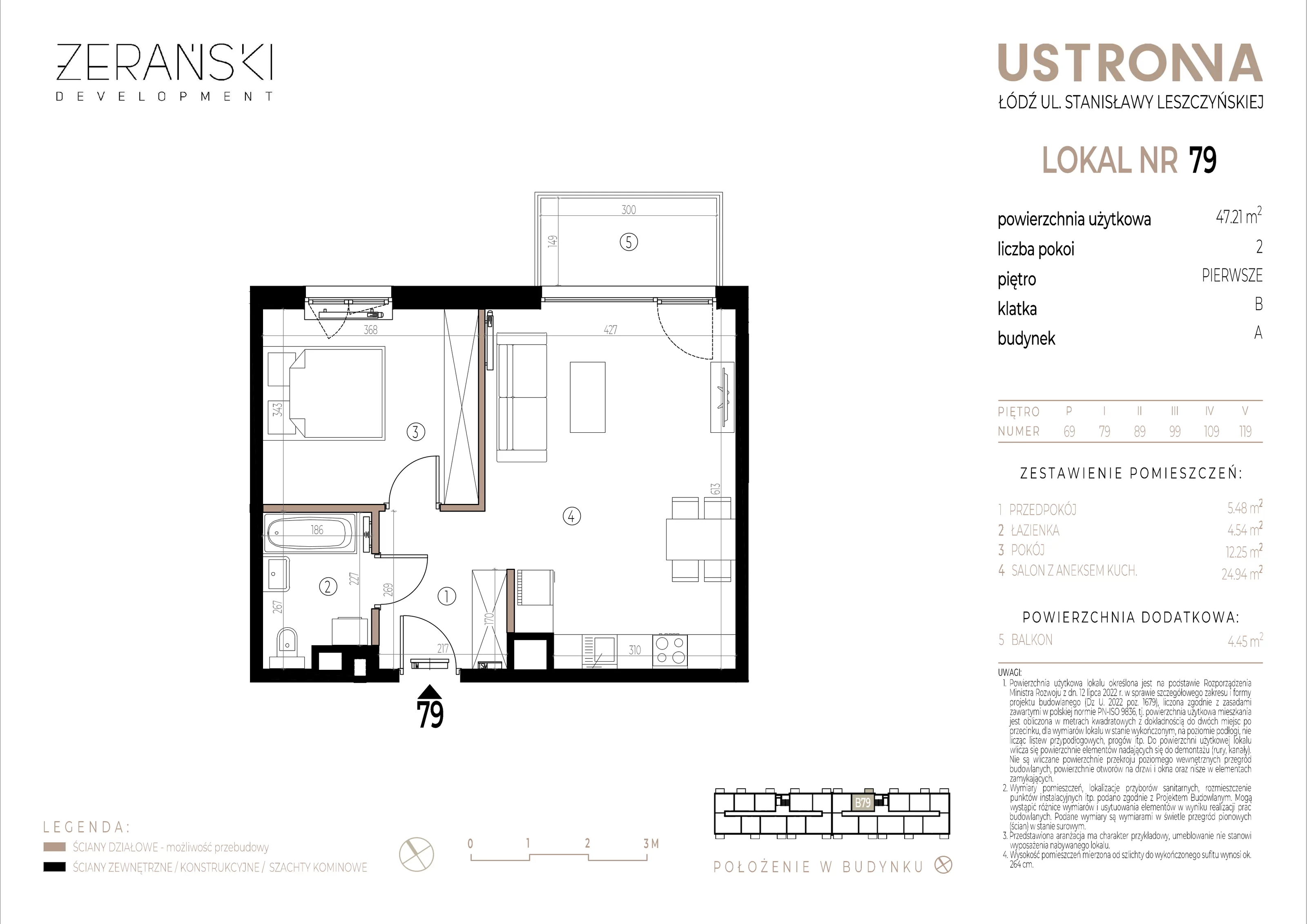 Mieszkanie 46,86 m², piętro 1, oferta nr B/79, Ustronna, Łódź, Górna, Chojny, ul. Ustronna