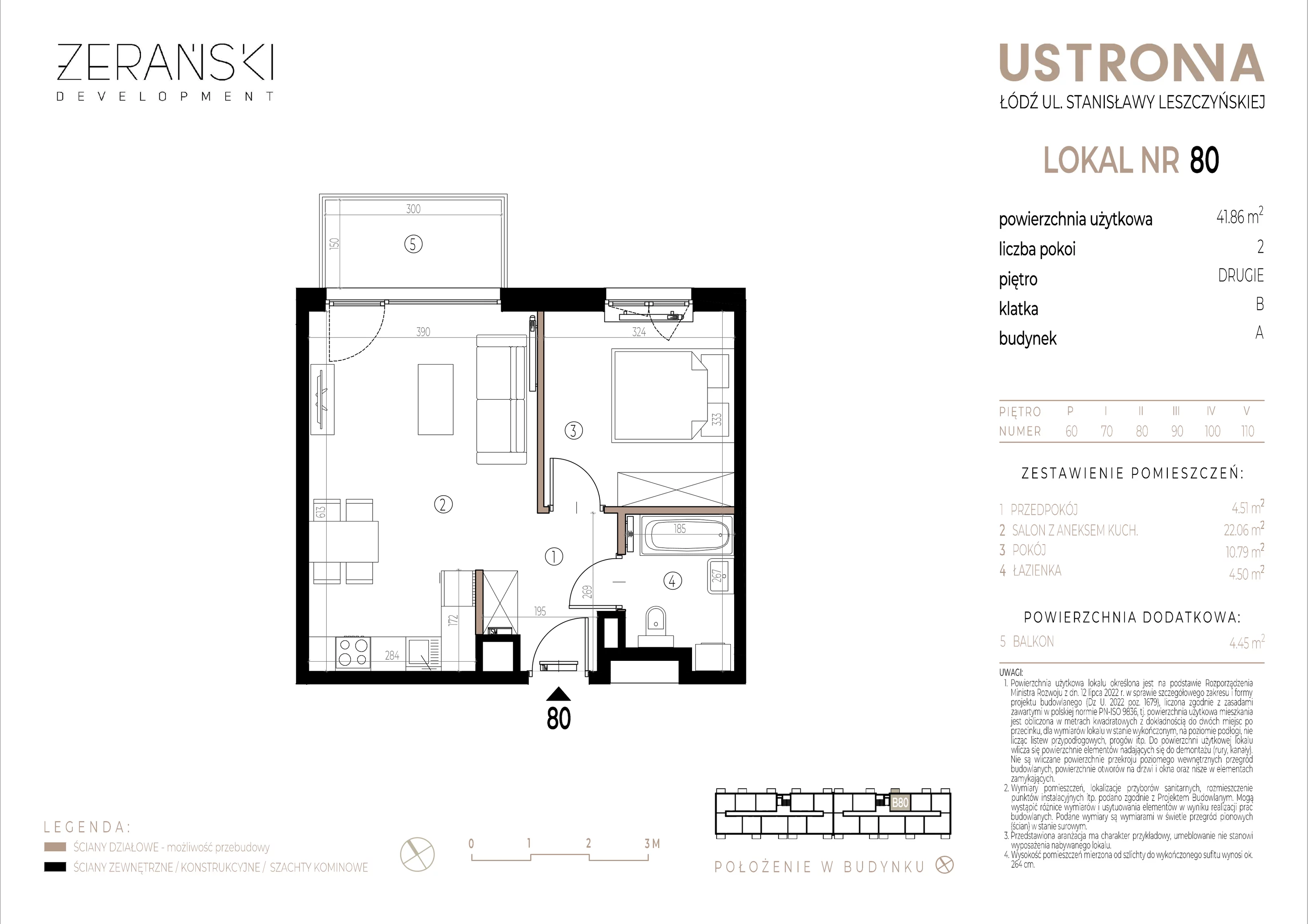 Mieszkanie 41,86 m², piętro 2, oferta nr B/80, Ustronna, Łódź, Górna, Chojny, ul. Ustronna