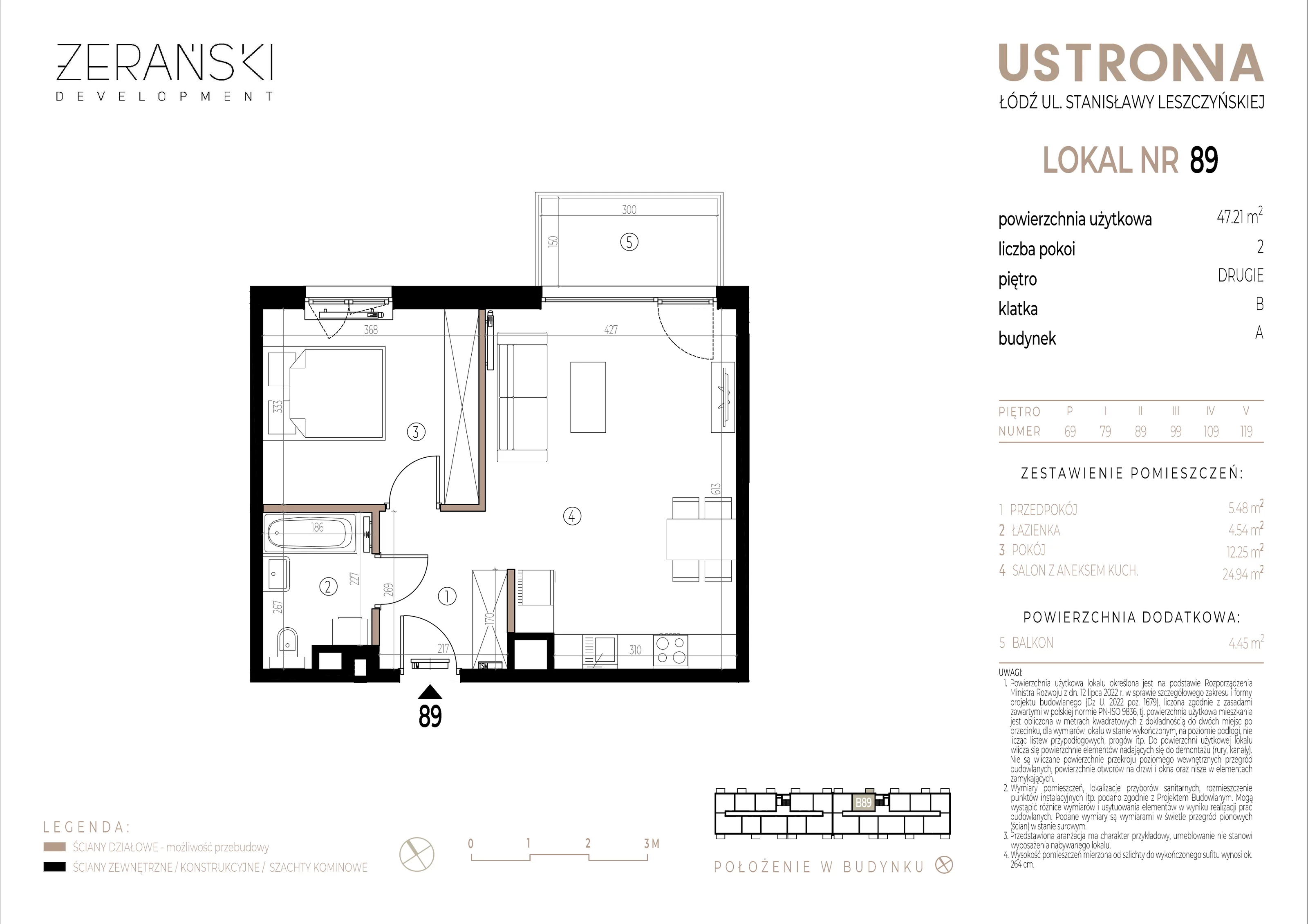 Mieszkanie 47,21 m², piętro 2, oferta nr B/89, Ustronna, Łódź, Górna, Chojny, ul. Ustronna