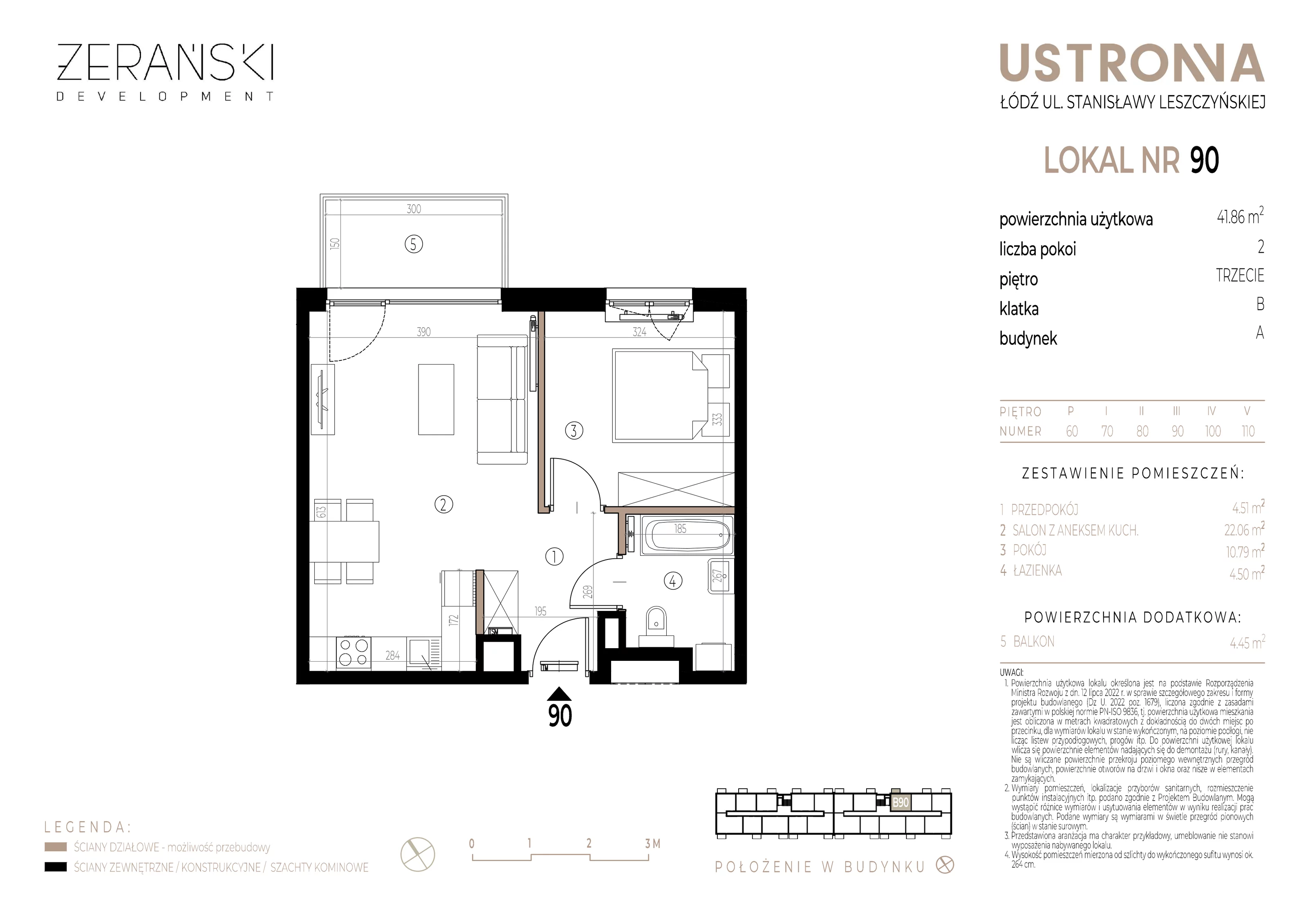 Mieszkanie 41,86 m², piętro 3, oferta nr B/90, Ustronna, Łódź, Górna, Chojny, ul. Ustronna