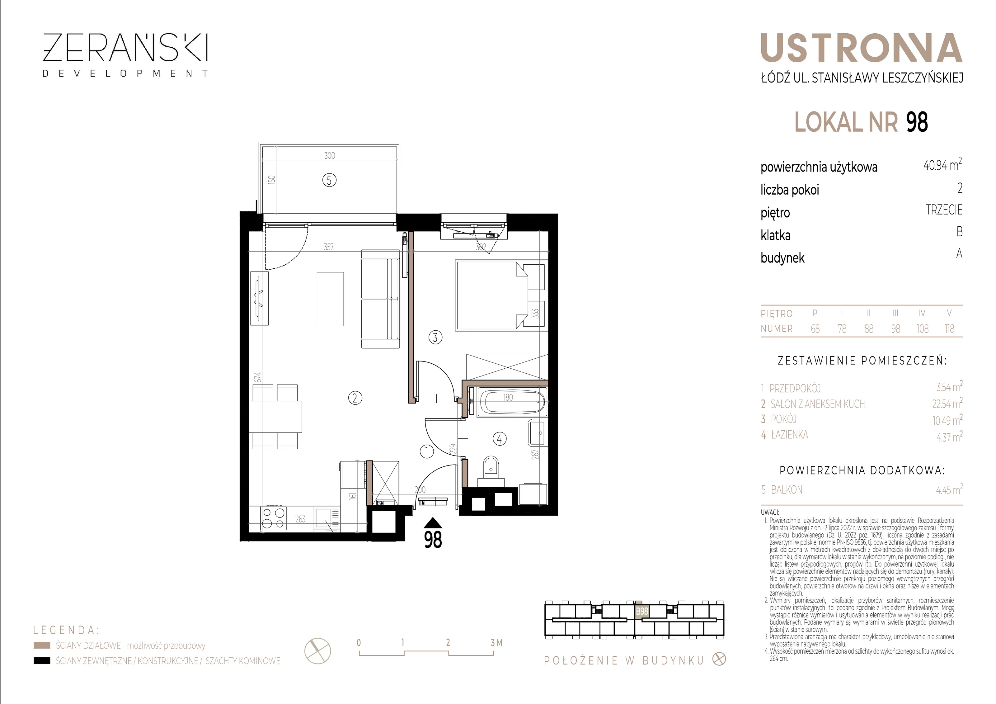 Mieszkanie 40,94 m², piętro 3, oferta nr B/98, Ustronna, Łódź, Górna, Chojny, ul. Ustronna