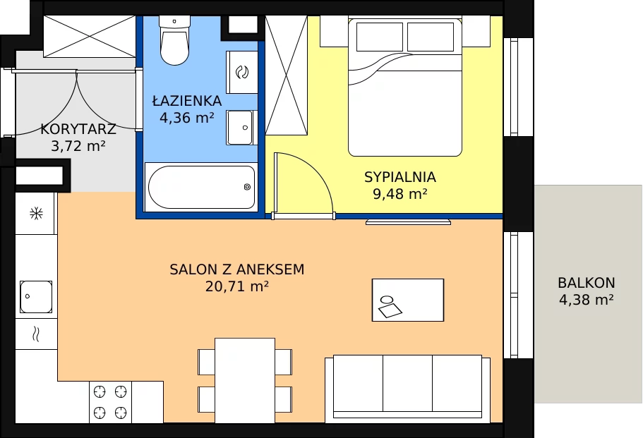 Zalety apartamentu 38.27 m², A1.2.4.M24