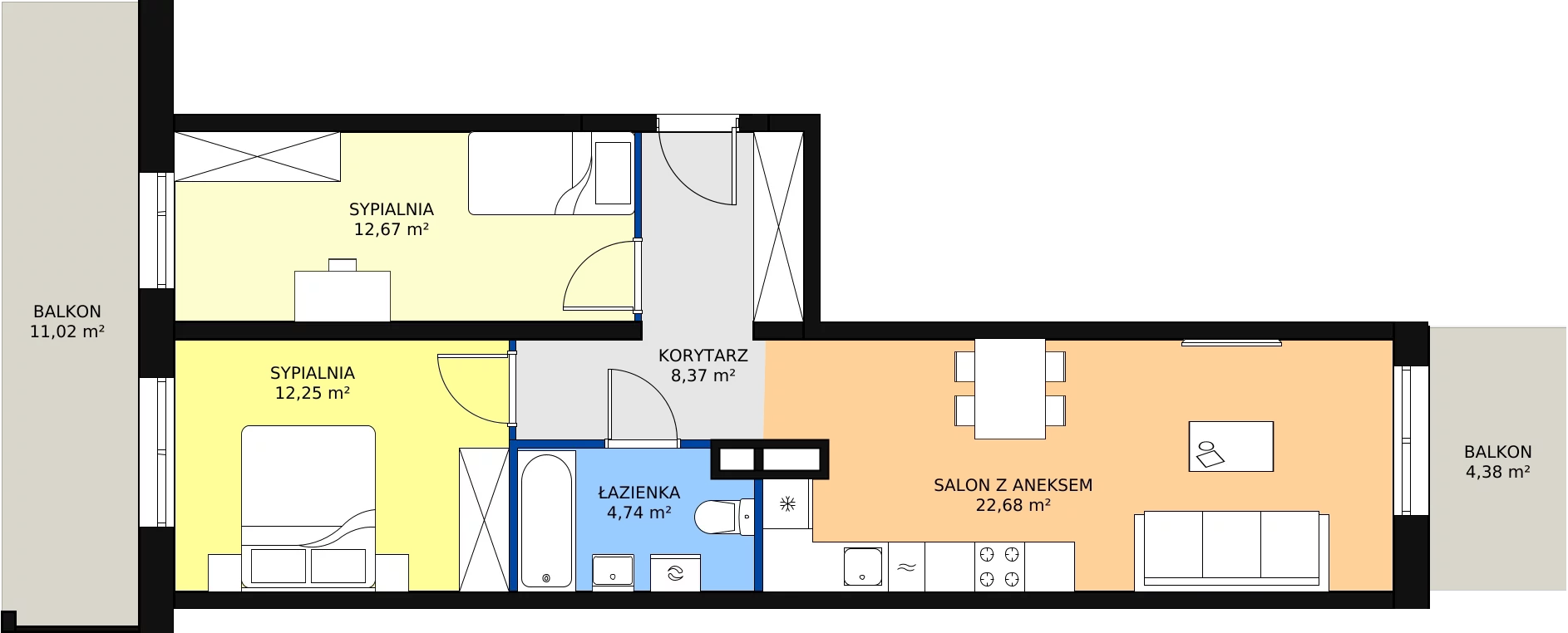 Zalety apartamentu 60.71 m², A2.5.4.M16