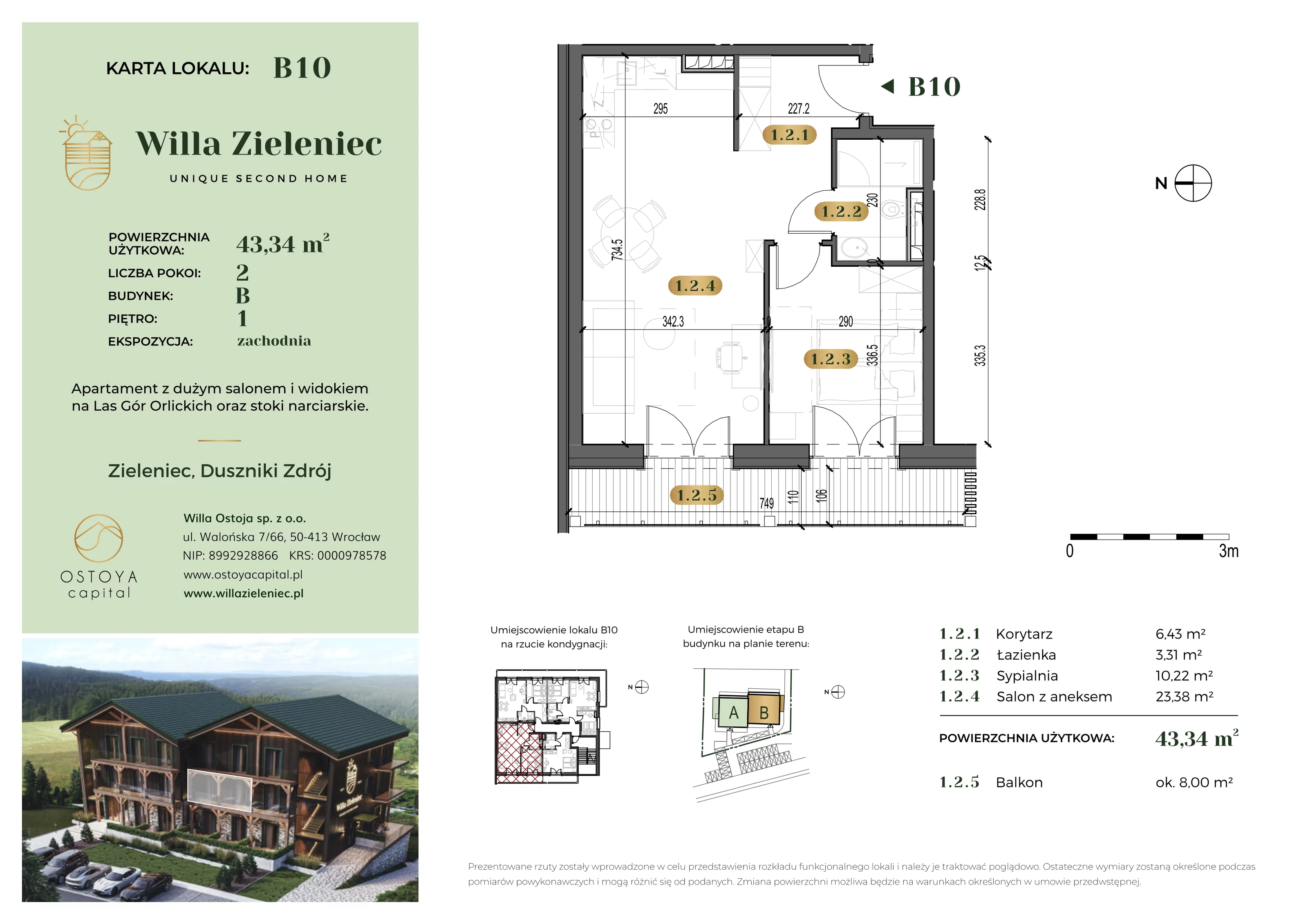 Mieszkanie 43,34 m², piętro 1, oferta nr B10, Willa Zieleniec, Duszniki-Zdrój, ul. Zieleniec 104