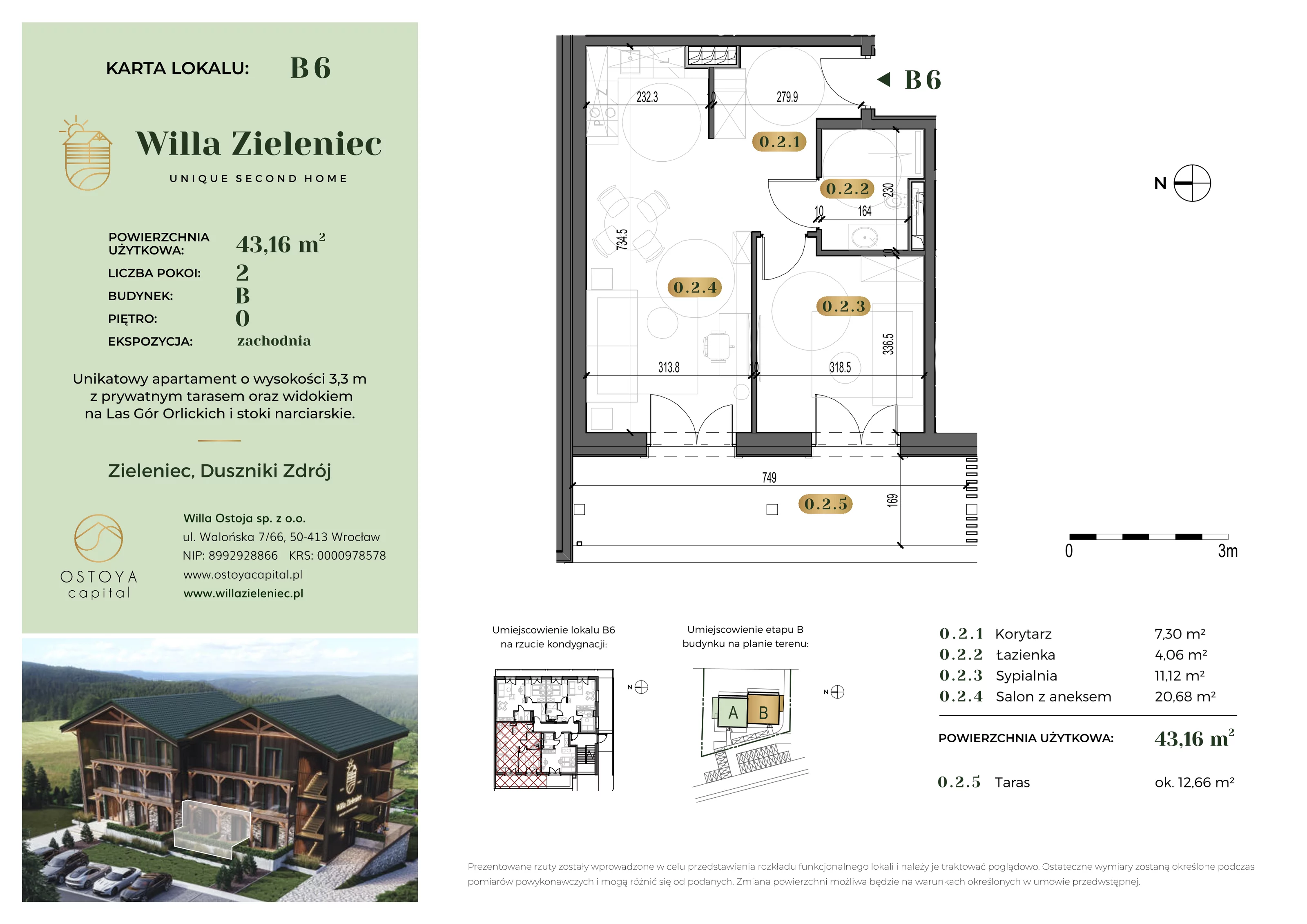 Mieszkanie 43,16 m², parter, oferta nr B6, Willa Zieleniec, Duszniki-Zdrój, ul. Zieleniec 104