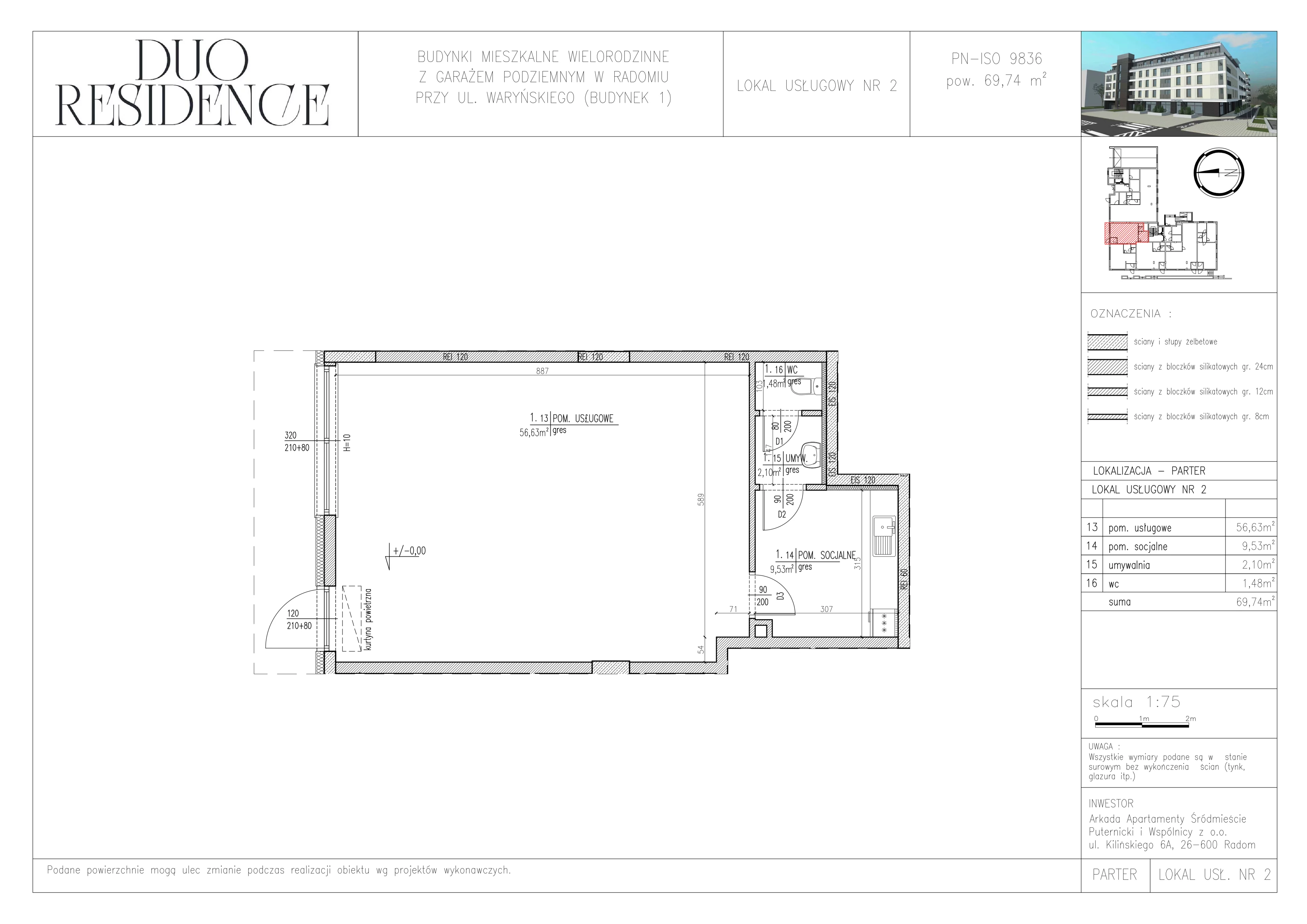 Lokal użytkowy 69,74 m², oferta nr 2, Duo Residence lokale usługowe, Radom, Śródmieście, ul. Waryńskiego