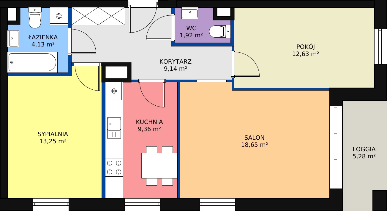 3 pokoje, mieszkanie 69,08 m², piętro 3, oferta nr B1/12, Duo Residence, Radom, Śródmieście, ul. Waryńskiego