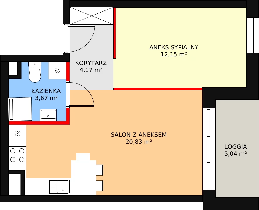 Mieszkanie 40,82 m², piętro 3, oferta nr B1/38, Duo Residence, Radom, Śródmieście, ul. Waryńskiego